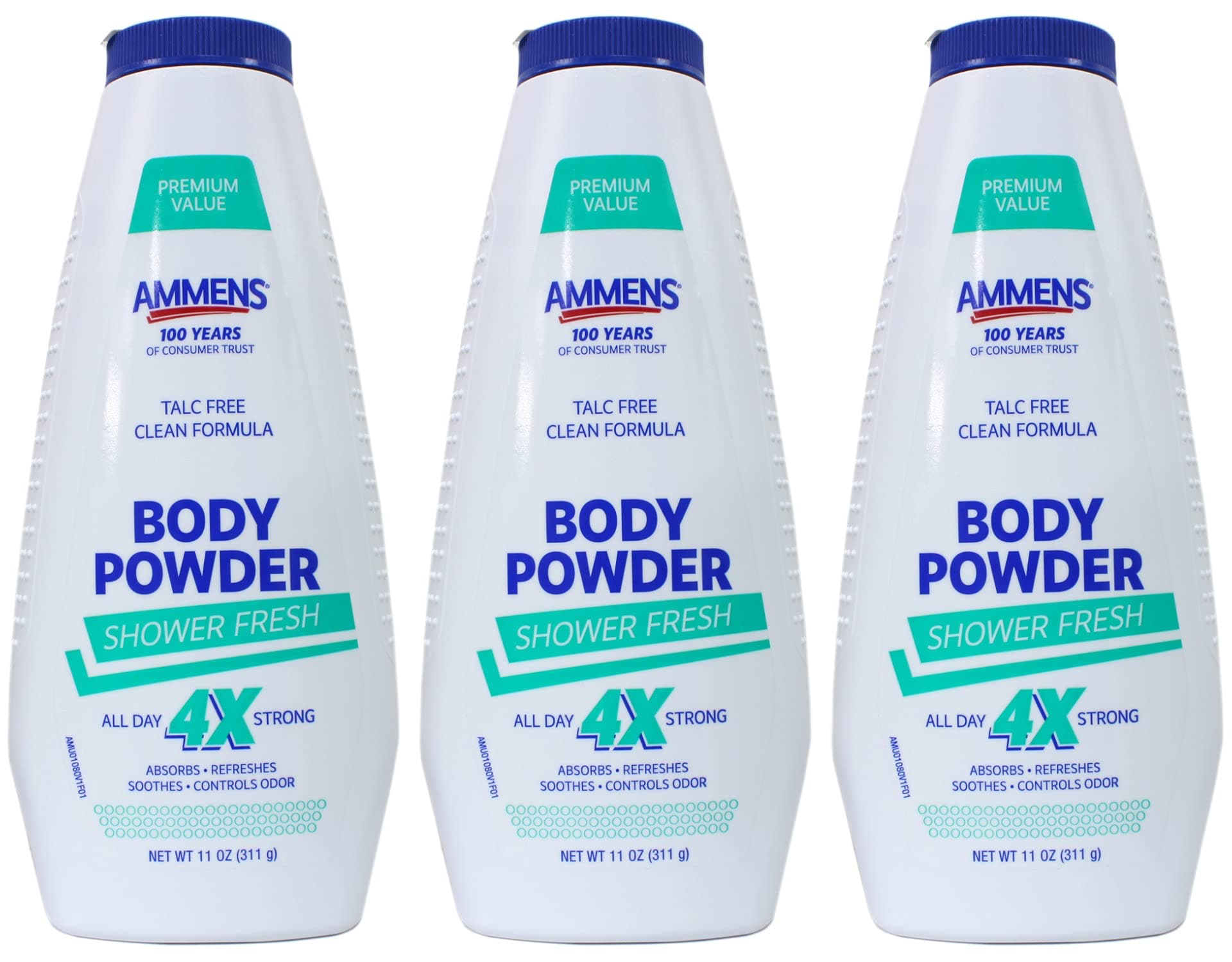 Ammens Medicated Powder, Shower Fresh Formula, 11-Ounce Bottles (Pack of 3)