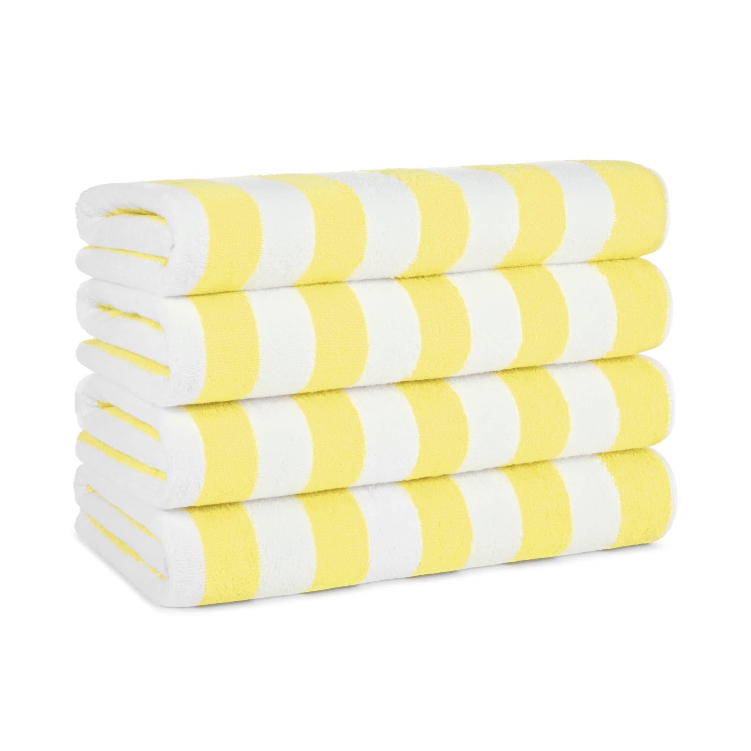 Arkwright California Cabana Stripe Beach Towel - Pack of 4, Large Soft Quick Dry 100% Cotton Terry Towels Set for Pool, Swim, and Hot Tub, Oversized 30 x 70 in, Yellow