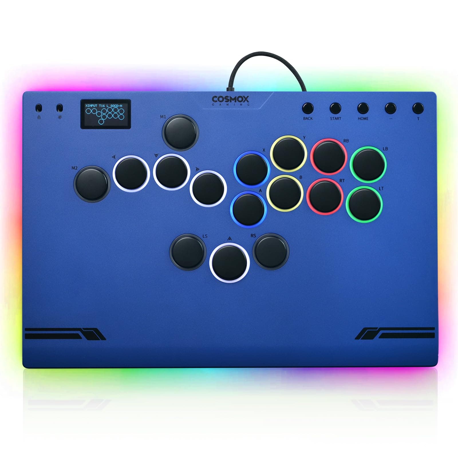 Sehawei Haute42 M ultra Gen2 Blue Arcade Stick,Aluminum All-Button Controller with Cable Security Clasp &Button LED Rings,Arcade Fighting Stick for PC/Ps3/Ps4/Switch/Steam-Supports Hot Swap & SOCD