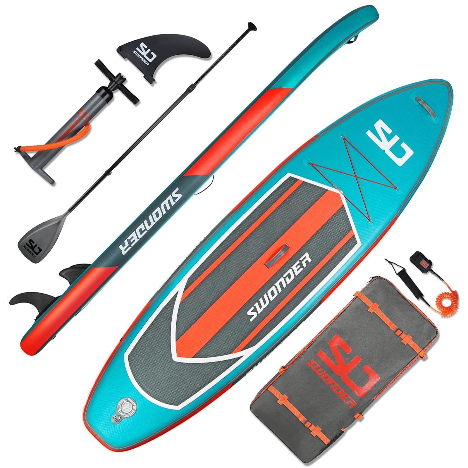 Swonder11'6" Inflatable Stand Up Paddle Board, Heavy Duty Paddleboard for Adults and Kids, 300lbs High-Capacity SUP with Premium Accessories inc. Air Pump, Paddles, Leash, Backpack
