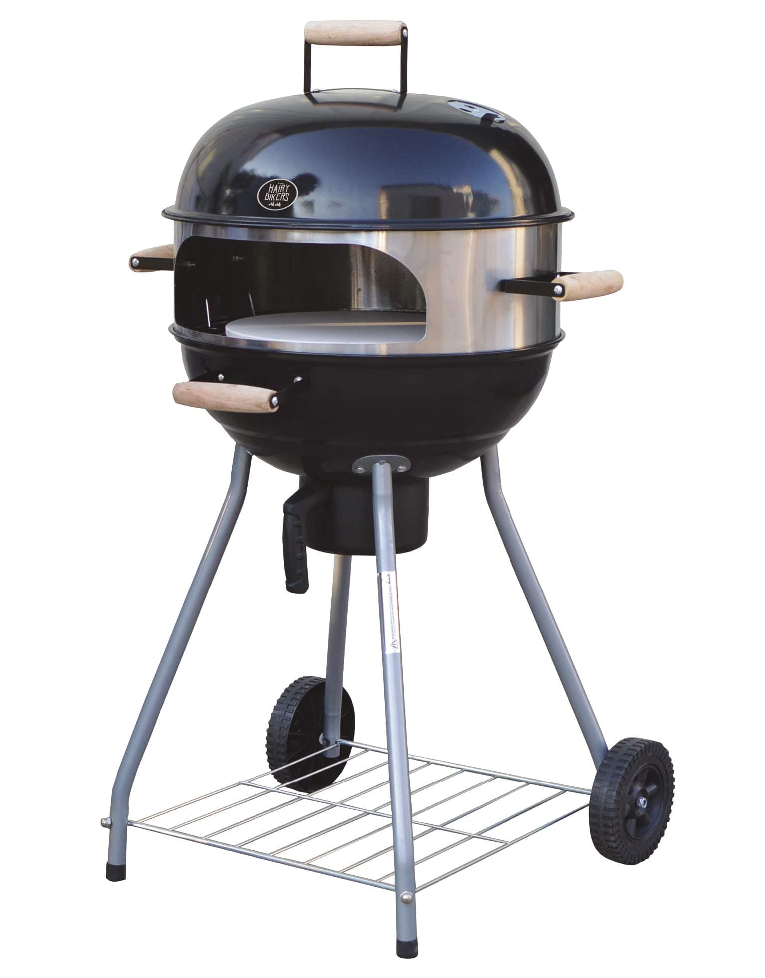 Hairy Bikers GDW1008 Charcoal 2-in-1 Portable Kettle BBQ Oven Ideal for Outdoor Garden, Includes 12" Pizza Stone and 18" Chrome Grill Plate with Removable Ash Catcher for Easy Cleaning-(Steel)