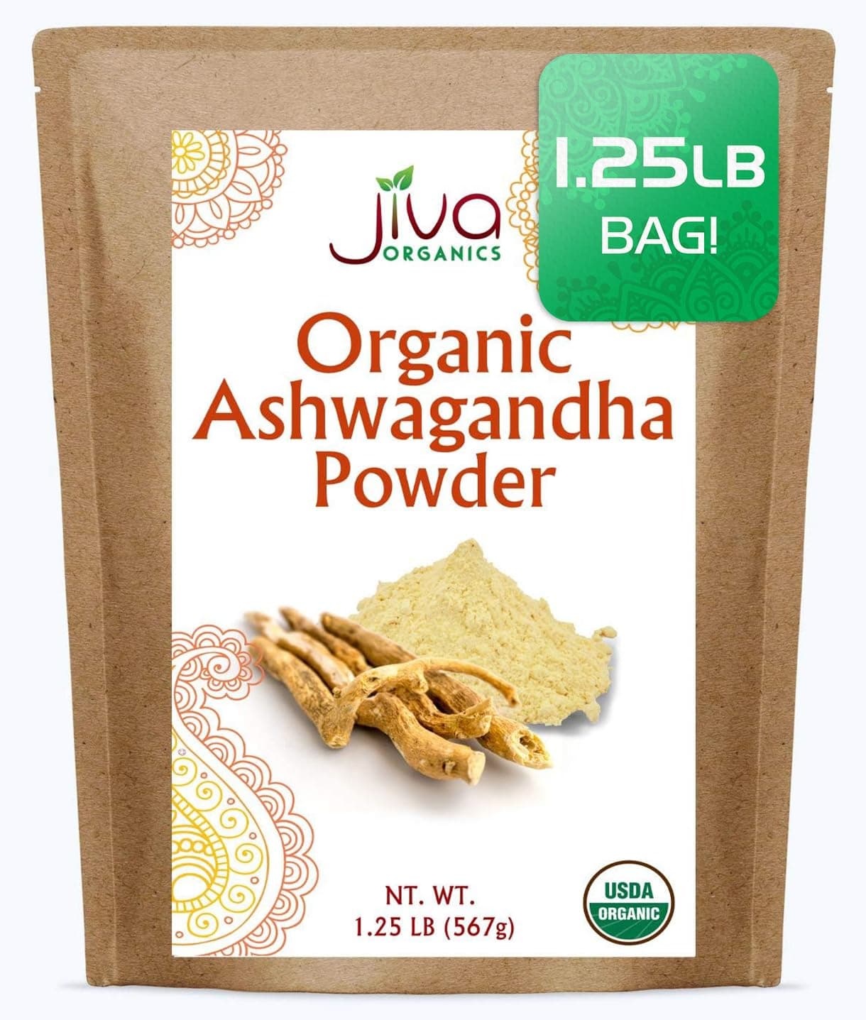 Jiva Organics Ashwagandha Root Powder 1.25 Pound (20oz) - Raw, Pure, Non-GMO, Lab Tested