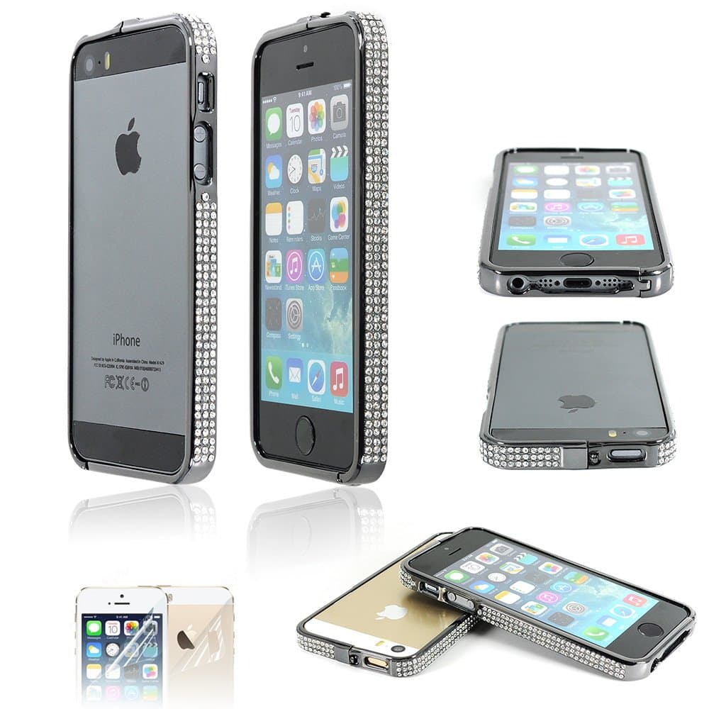 imigen (TM) Elegance Series iPhone 5 and 5S Bumper Frame (Black Metallic with Rhinestones)