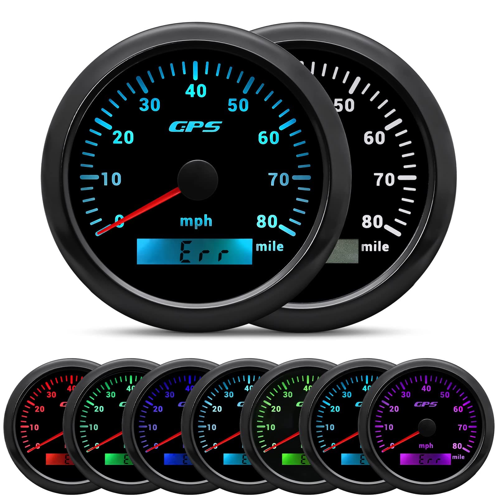 ARTILAURA GPS Speedometer 85mm 3-3/8" Digital Odometer 80MPH Speed Gauge 7 Color Waterproof for AUTO Car Marine Truck 9-32V (Black)