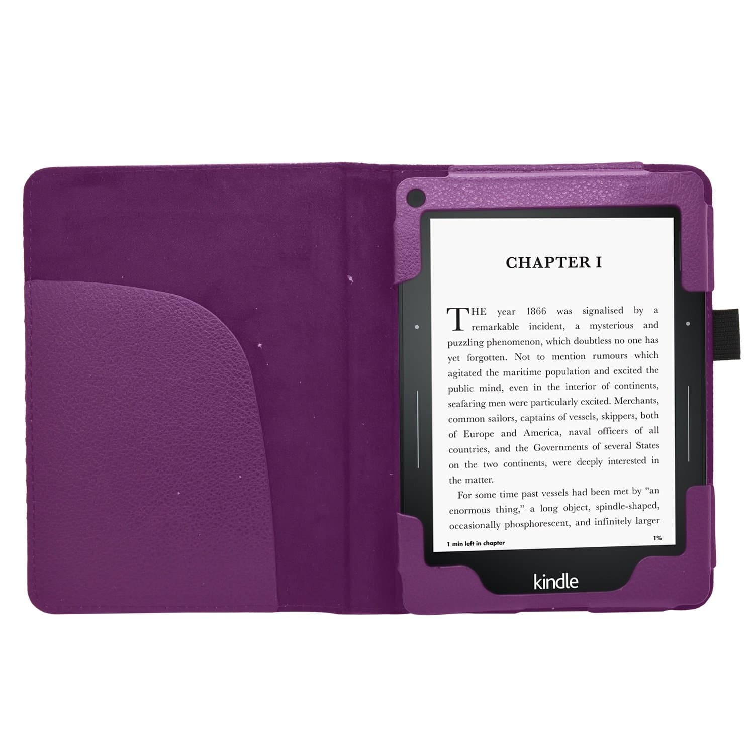Samrick Executive Specially Designed Leather Book Wallet Case With Exclusive Viewing Stand, Screen Protector, Microfibre Cloth for Amazon Kindle Voyage - Purple