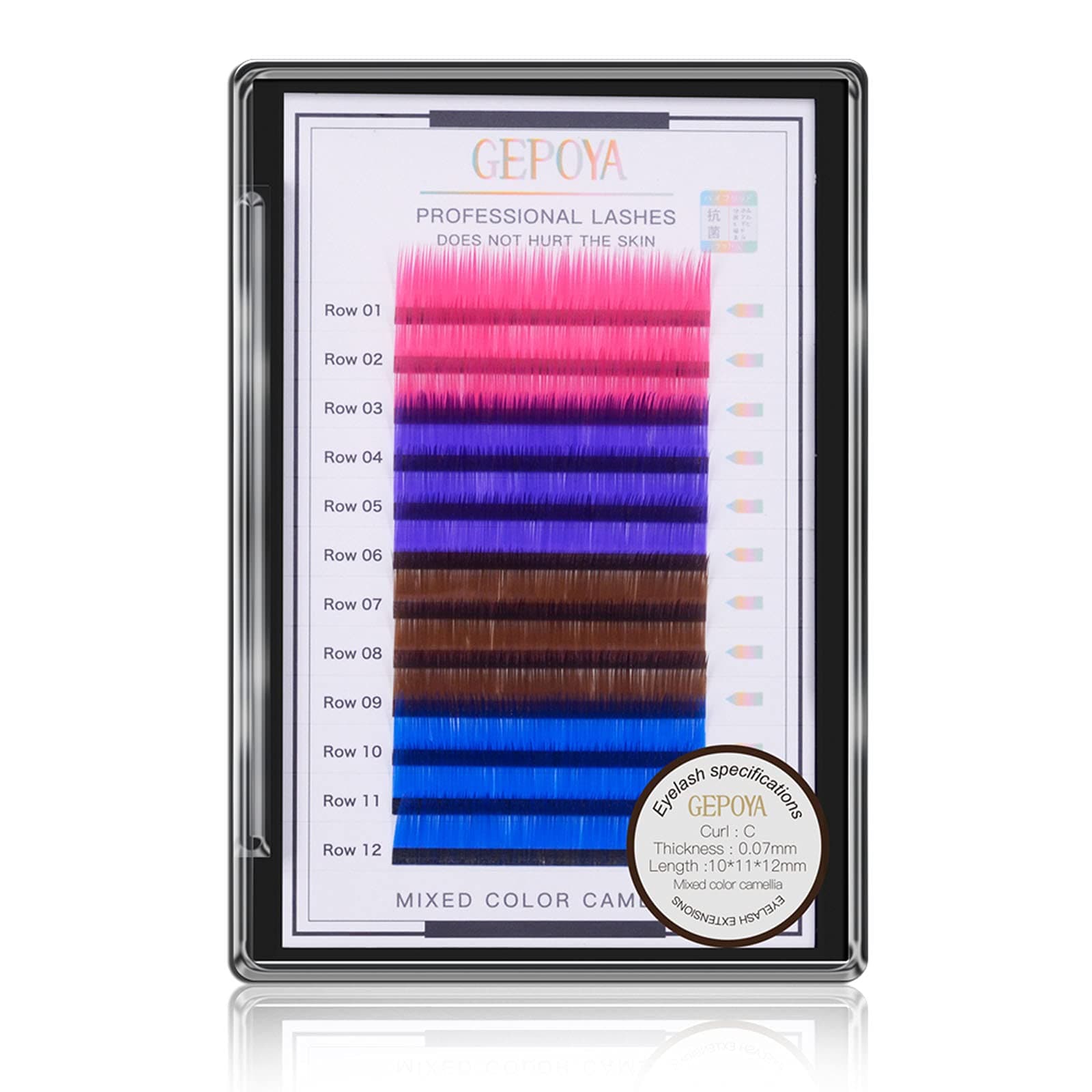 Color Eyelash Extension 0.07mm Thickness C Curl 3D Layer Volume Lash- 3 Lengths and 4 Colors Mixed Tray- Professional Salon Use