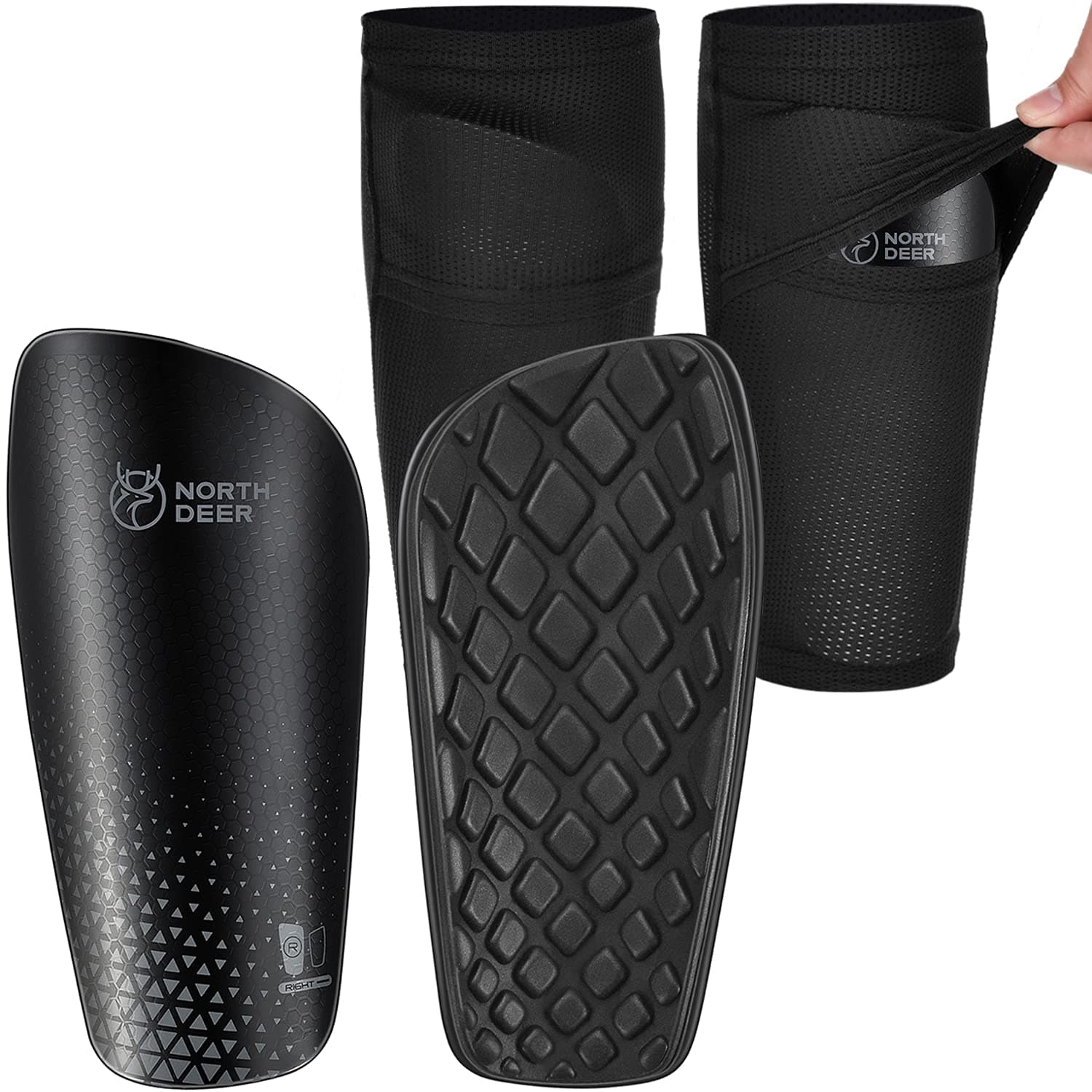 Soccer Shin Guards for Kids Adults. Sleeves with Optimized Insert Pocket - Protective Soccer for Boys Girls Men
