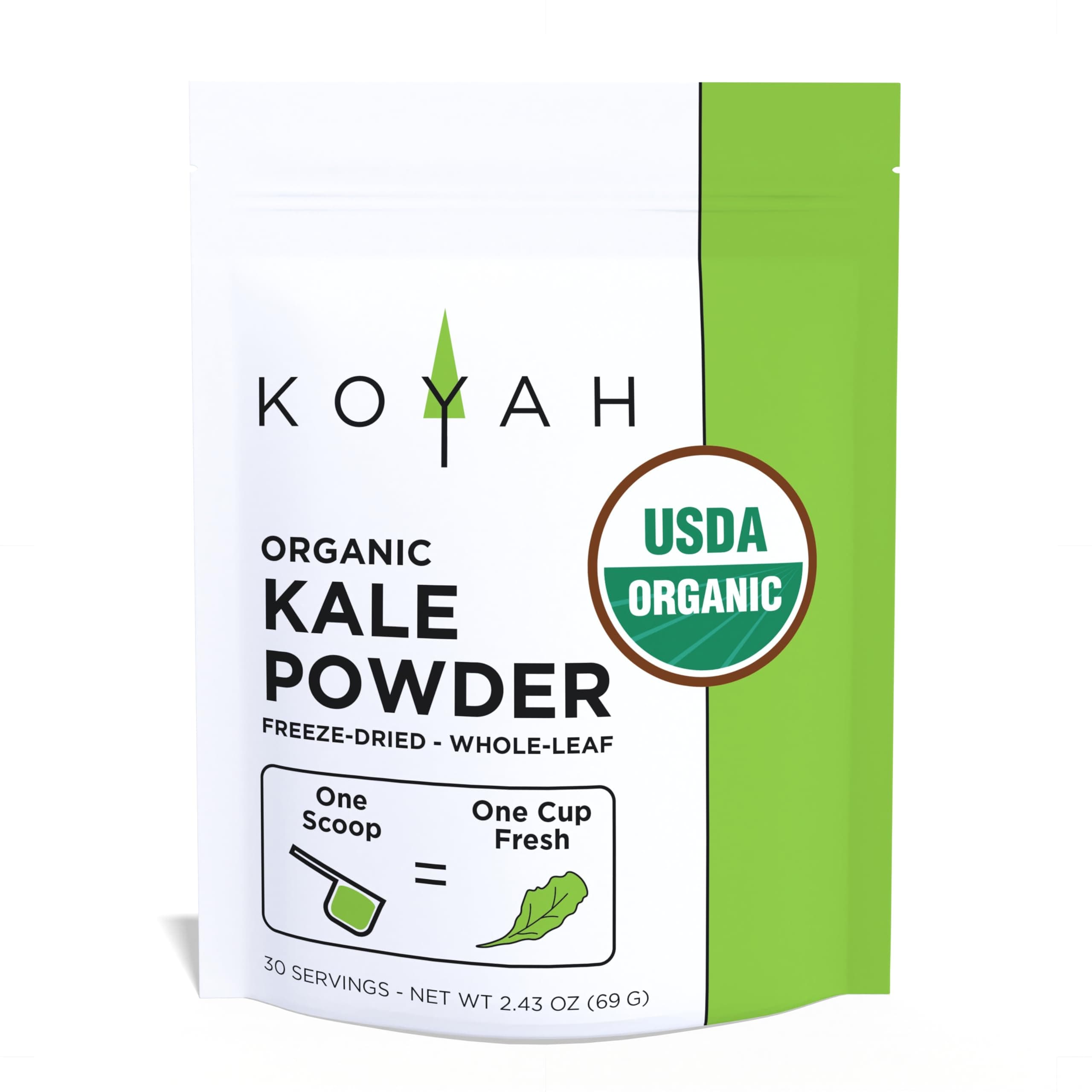 KOYAH - Organic Freeze-Dried Kale Powder (Equivalent to 30 Cups Fresh): USA Grown, Whole-Leaf Powder