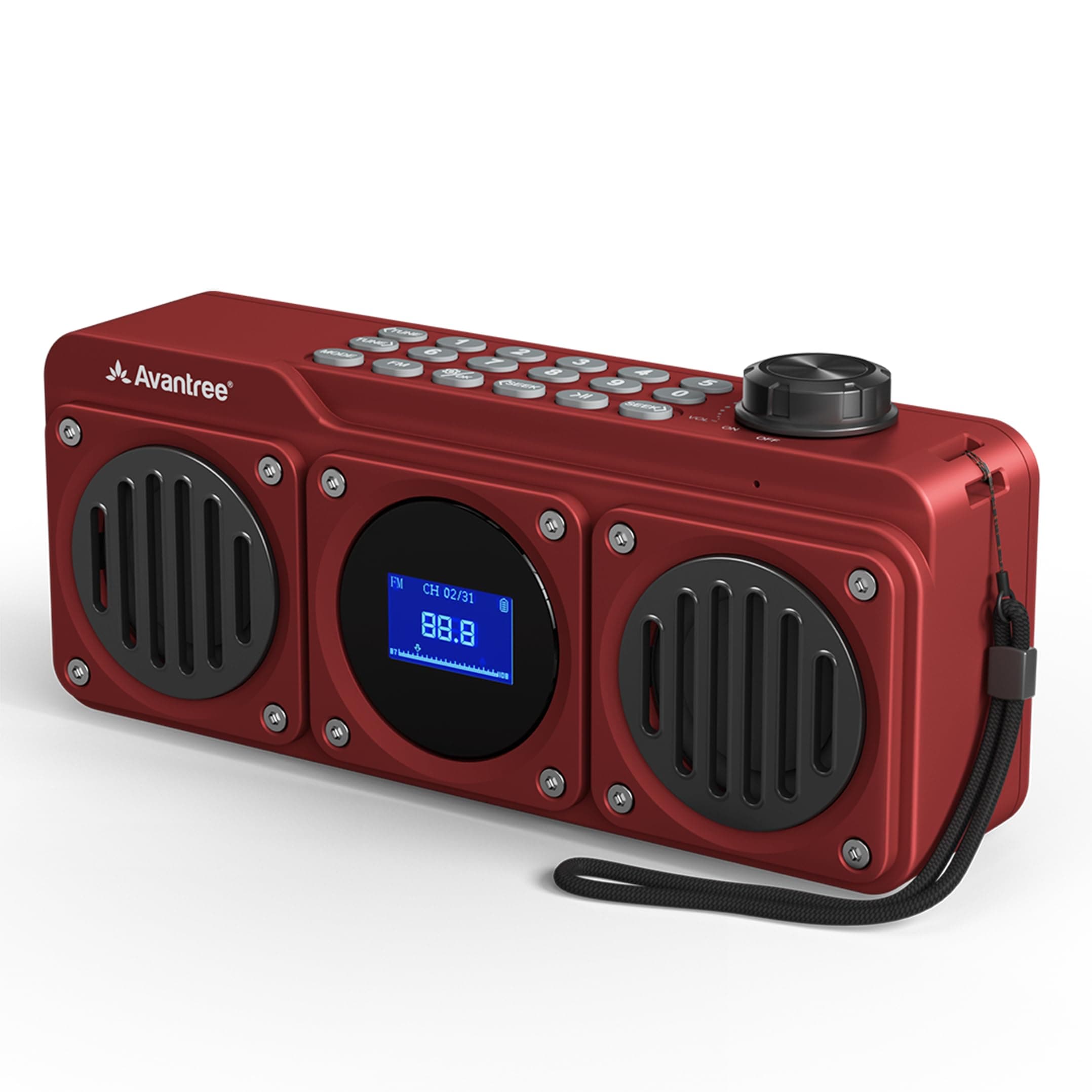 Boombyte - Portable FM Radio with Bluetooth Speaker, Superb Sound, Metal Finish, MP3 Player, Support Micro SD Card & USB Audio Input, Long Play Time, Rechargeable, Easy to Use - Red