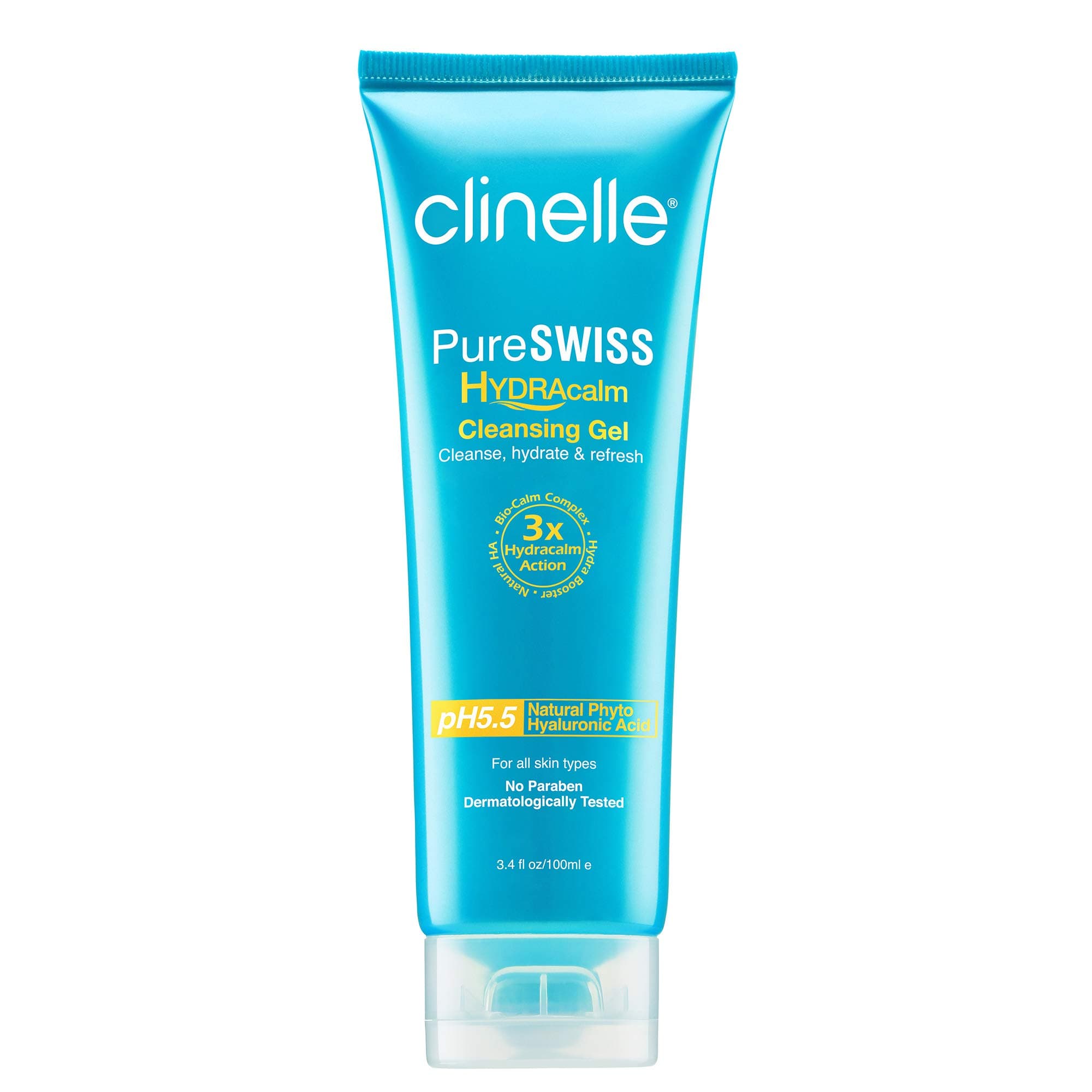 PureSWISS Hydracalm Cleansing Gel 100ml - A Gentle Foamy Sulfate-Free Cleanser For All Skin Type and 72 Hours Of Hydration | Paraben Free, Lanolin Free, Mineral Oil Free