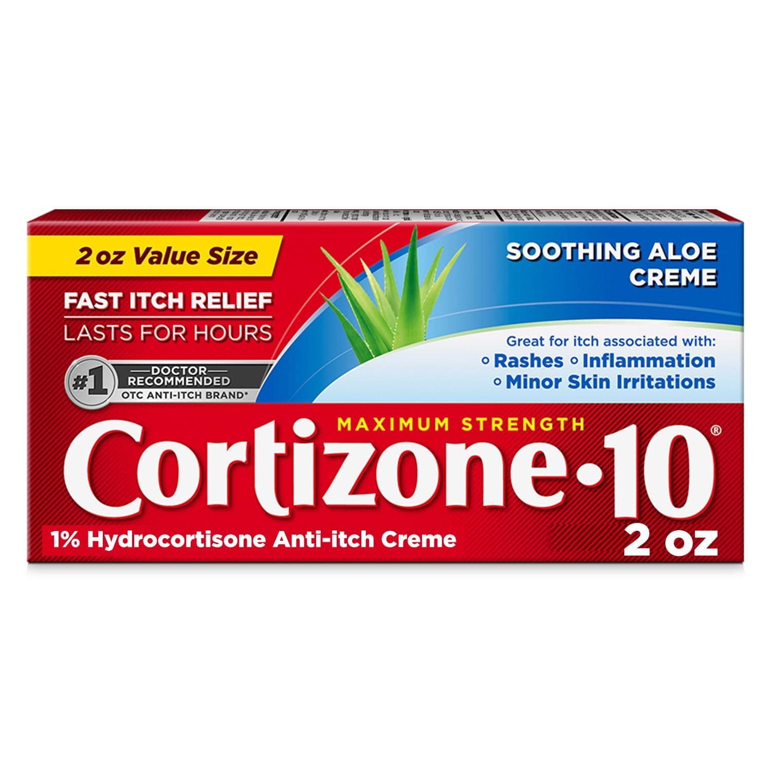 Cortizone 10 Maximum Strength Anti-Itch Cream with Soothing Aloe, 1% Hydrocortisone Creme, 2 oz. (Old Packaging)