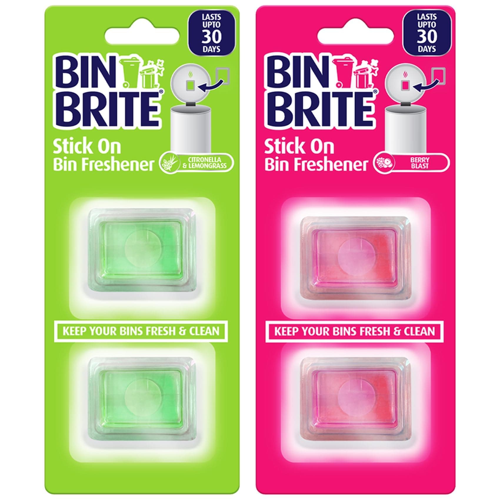 NTI 4 x Stick ON Bin Freshener Smelling FRESH Dustbins Swing Pedal Air Fragrance Berry Blast | Citronella & Lemongrass | UK FREE P&P
