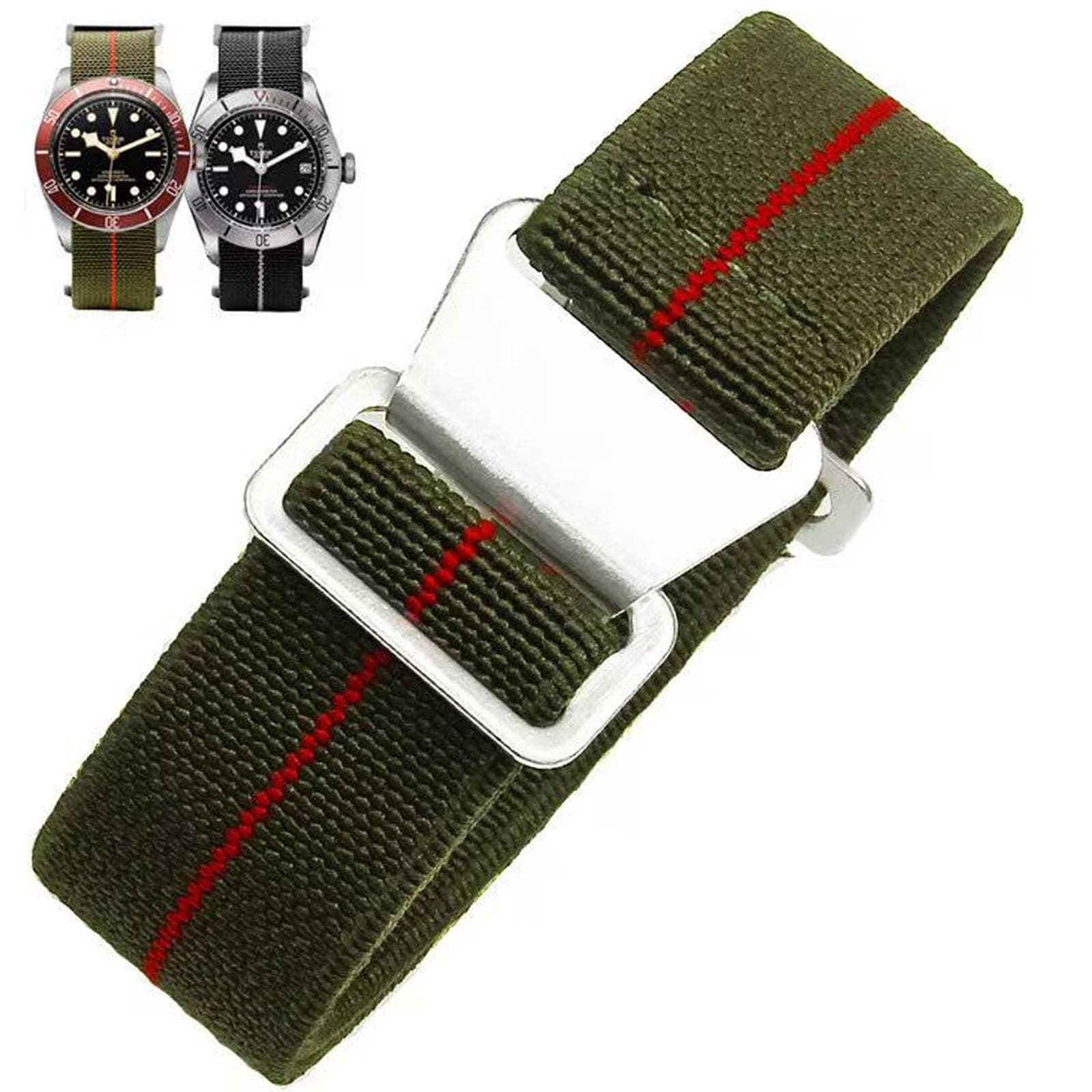 Elastic Nylon Watch Band French Troops Paratrooper Military Parachute Style 18mm 20mm 22mm Hook-and-Loop Premium Striped Fabric Nylon Replacement Watch Strap for Men Women