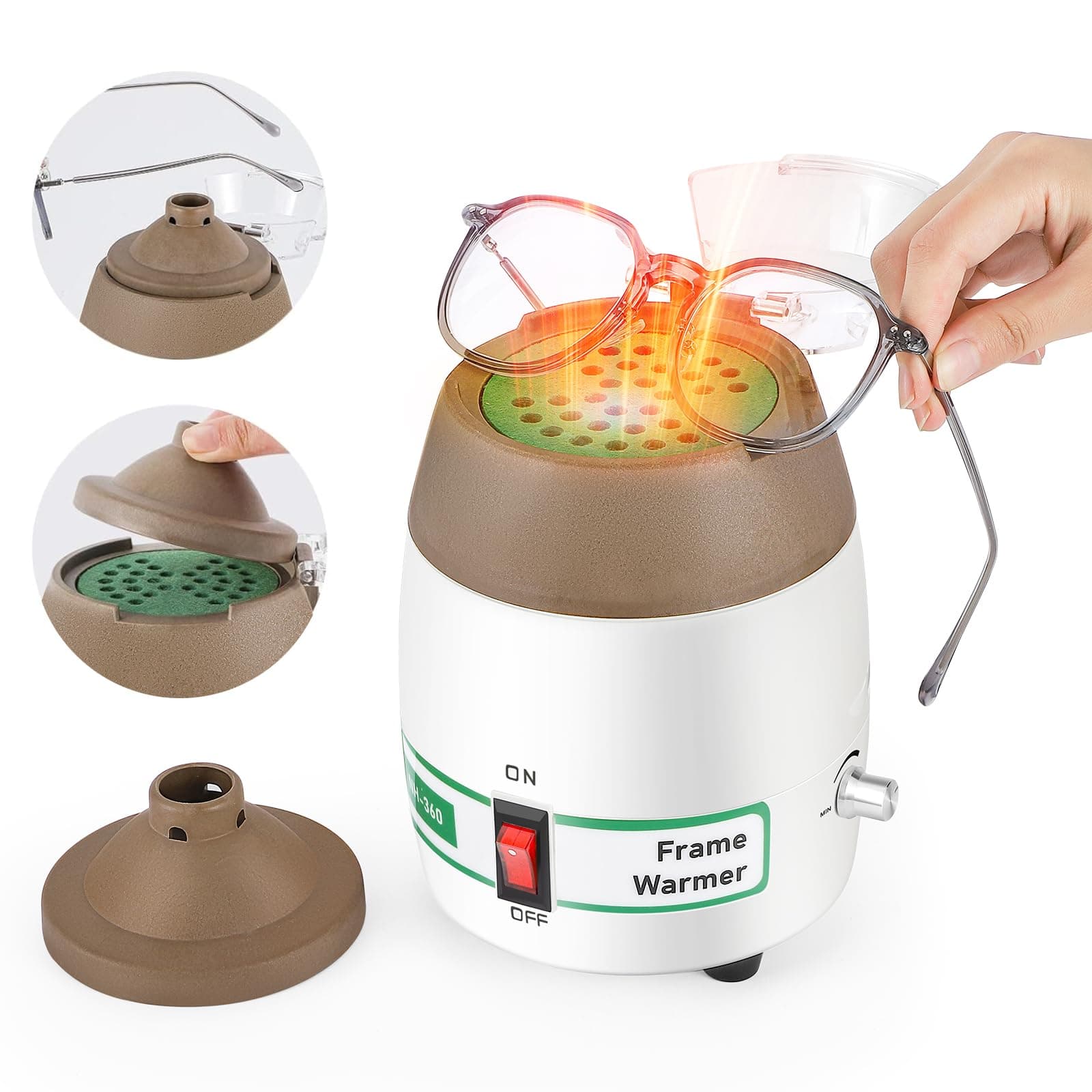 Huanyu Frame Warmer 167-323℉ Eyeglass Framing Heater Adjustable Temperature Less Than 64dB Hot Air Framed Adjuster for Resin/Sheets Spectacle Frames CE