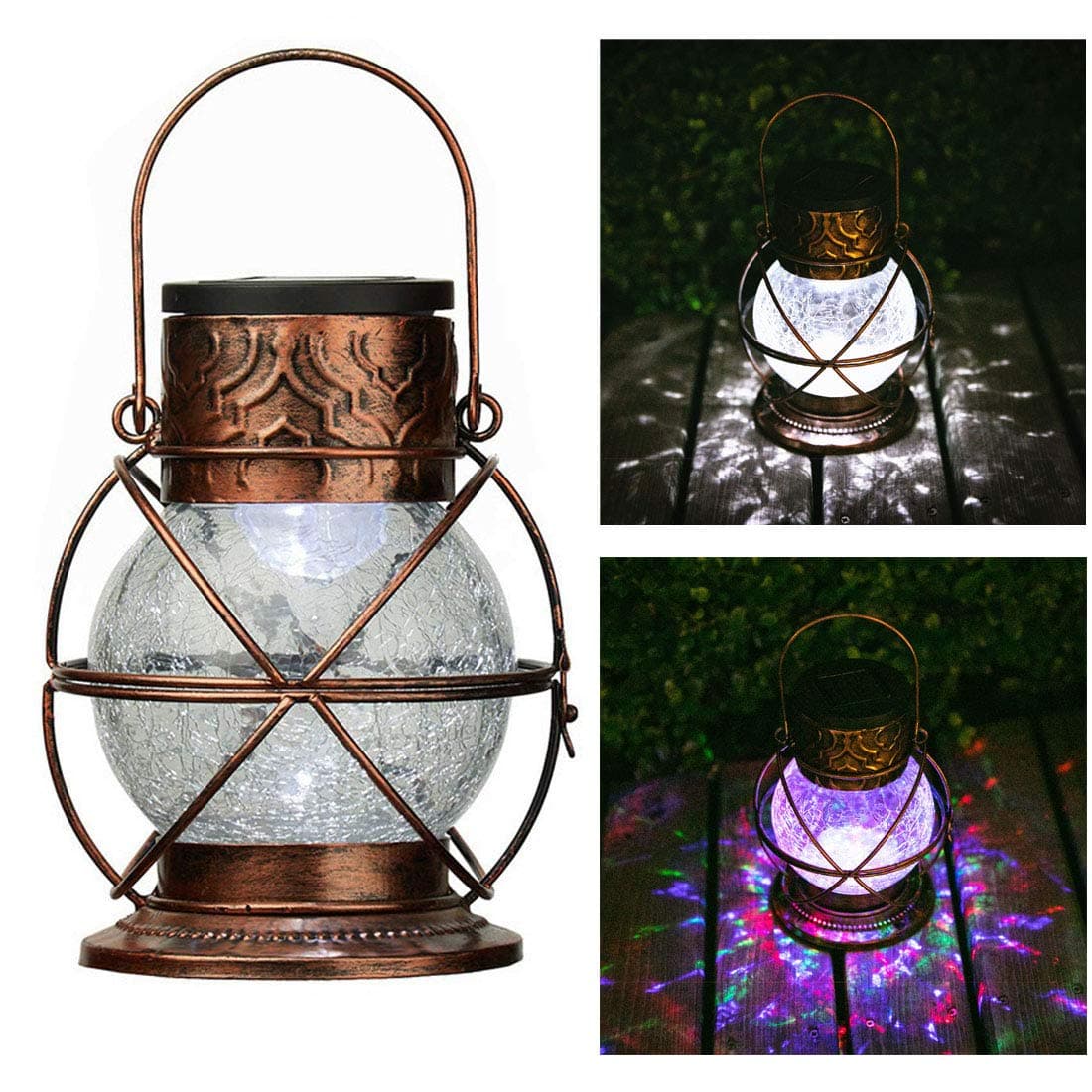 Go2garden Solar Lantern Outdoor Hanging Garden Lights, Decorative Rainbow Lamp Metal&Glass for Patio Tabletop Decorations (3 Lumens)