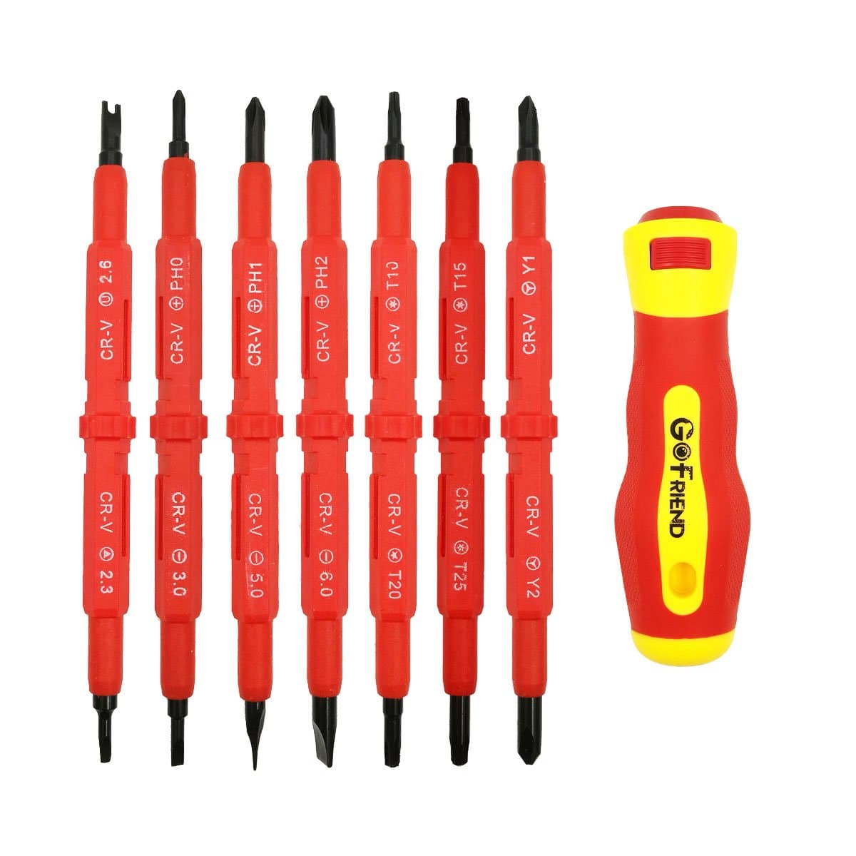 Screwdriver Sets 7 pcs GoFriend Strong Magnetic Screwdrivers Insulation 500V Multi-Purpose 14 in 1 Interchangeable Chrome Vanadium Alloy Electrician Repair Tools Kit
