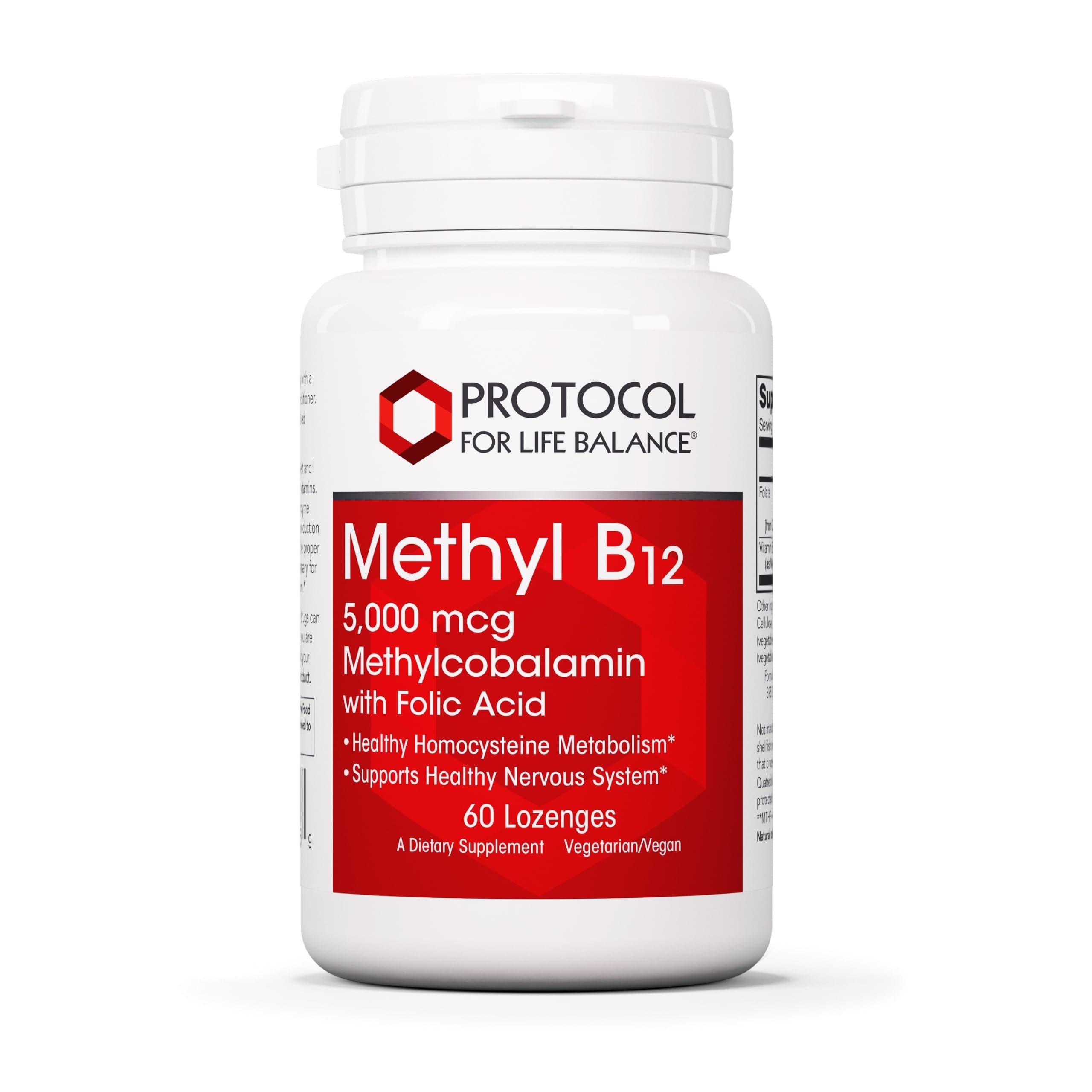 Protocol Methyl B12 5,000mcg - Vitamin B12 for Homocysteine Metabolism* - Supports Brain Health & Healthy Nervous System* - Kosher, Halal & Vegan - 60 Lozenges