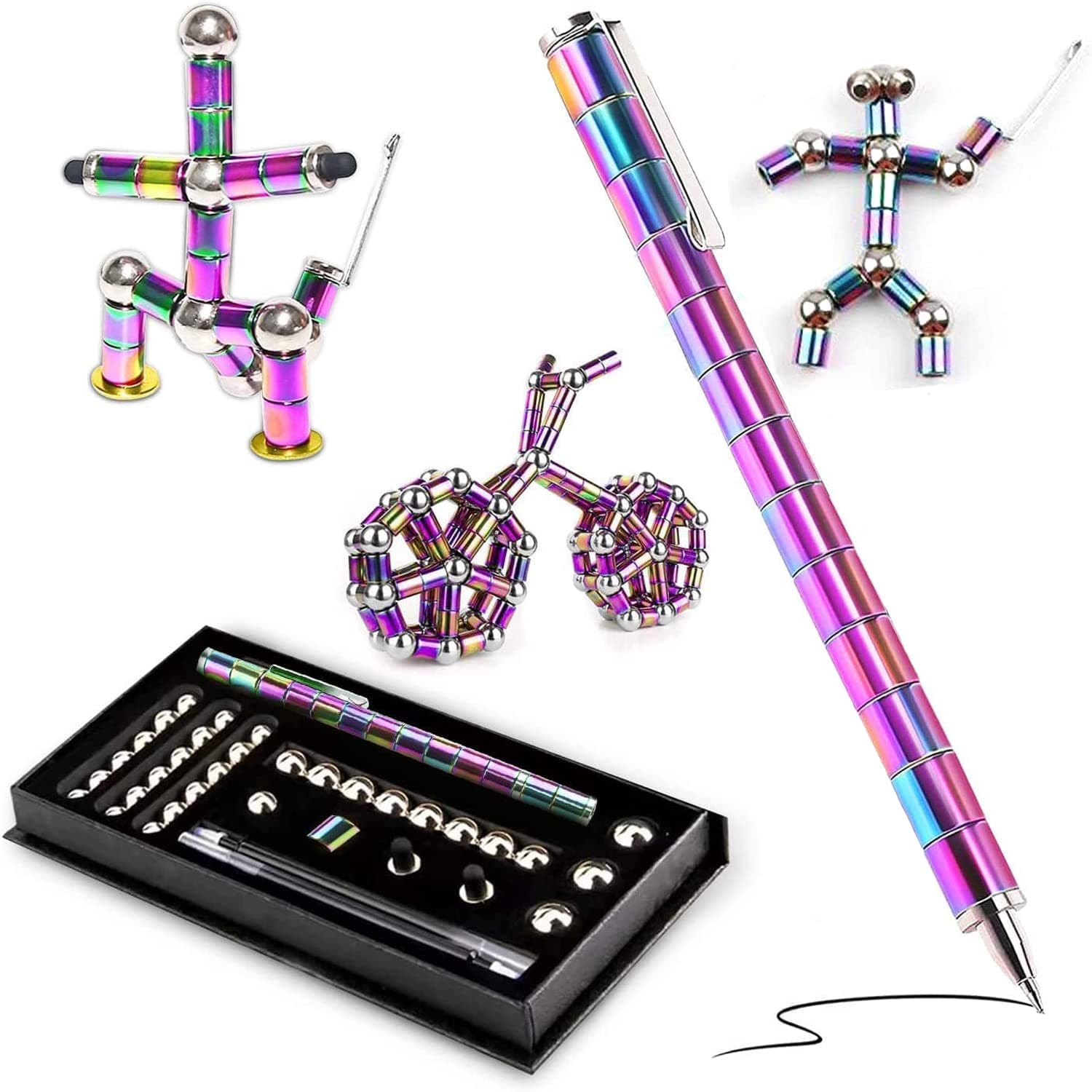GGEROUMagnetic Fidget Pen - Sculpture Building Blocks Toy, Eliminate Pressure Gadget, Decompression Metal Pen for Relieving Stress, Boredom, ADHD, Autism (Colour)