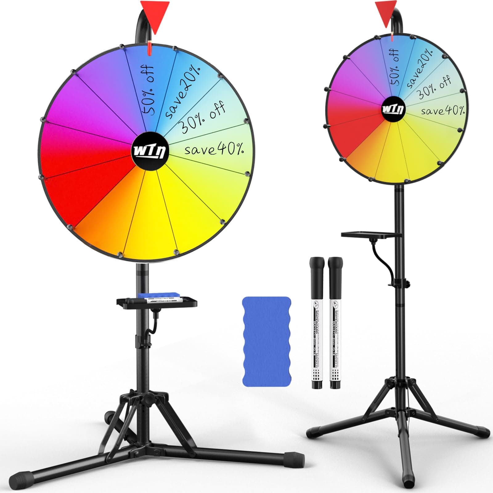 16 Inch Prize Wheel, 12 Slots Gradient Color Spinning Wheel with Gooseneck Tray, Editable Raffle Wheel Spinner with 2 Dry Erase Markers & Eraser for Fortune Wheel Carnival Spin Games, 1 Pack