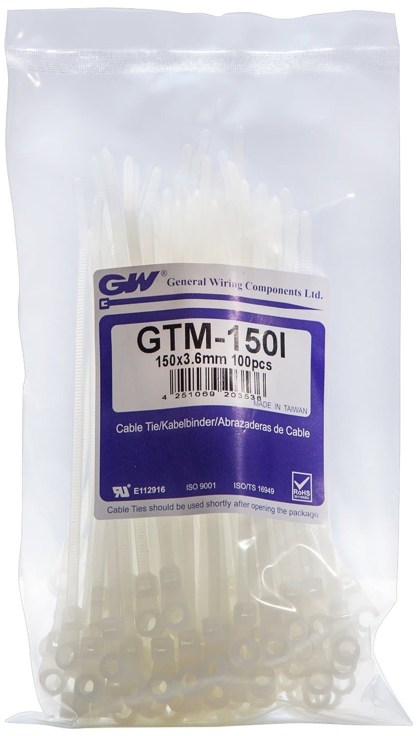 GW Wiring Products GTM-150IC GW Wiring Products Ltd, Mountable Head Tie 151x3,6mm, Natural, 100 pcs, GTM-150IC - Natural (100-Piece)