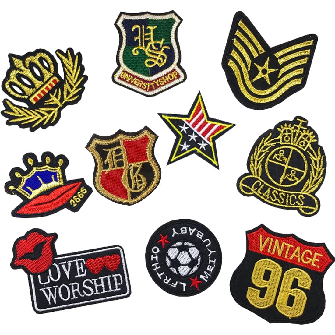 Iron On Patches Military Flag Army Badges Gold Crown Applique Patches for Jeans Jacket Clothes Clothing Accessories DIY Badge Stickers