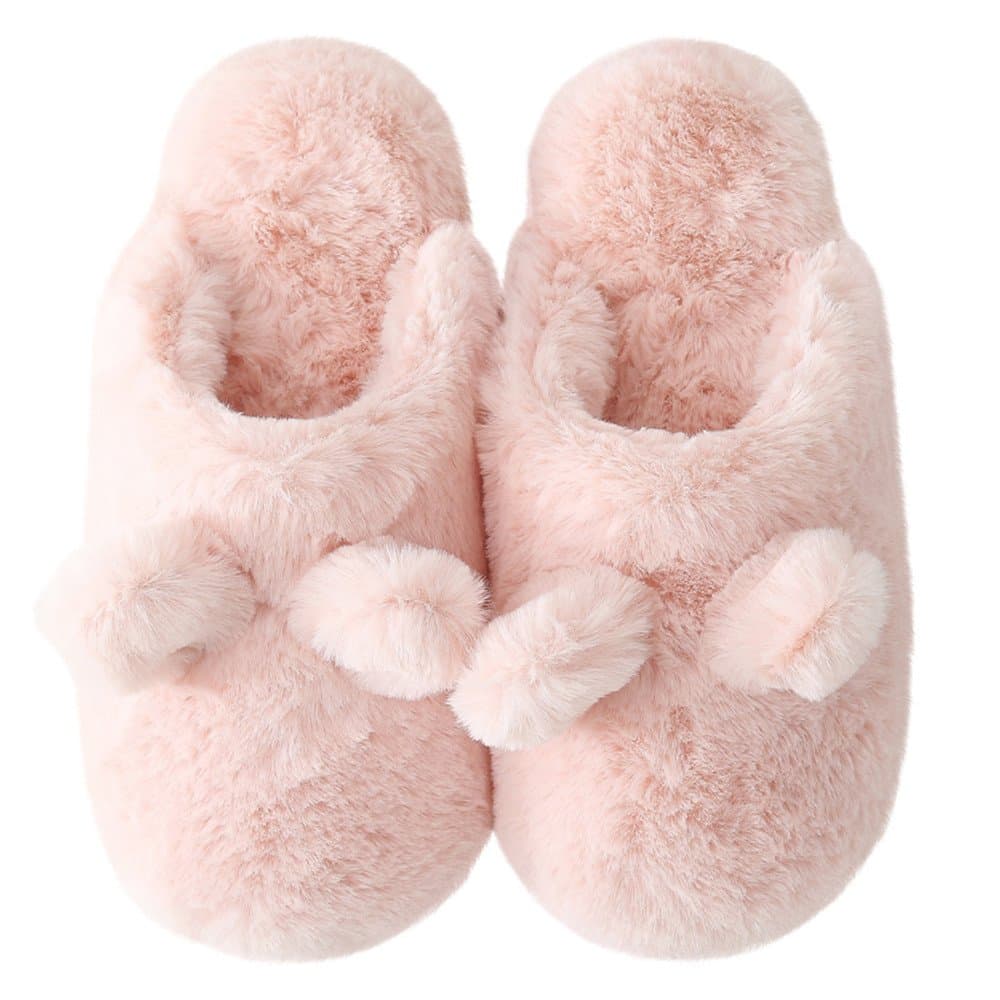 Slippers for Women, Fluffy Slip On House Memory Foam Teen Girls Cute Animal Slippers, Soft Indoor Outdoor Home Slippers for Winter (Women's 8-8.5, Pink)