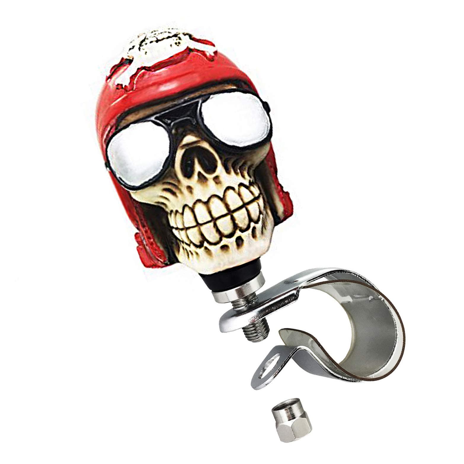 Arenbel Car Steering Wheel Spinner Red Cap Skull Head Bone Rotating Suicide Knob Spinners Mounted on Outside Rim of Steering Wheel