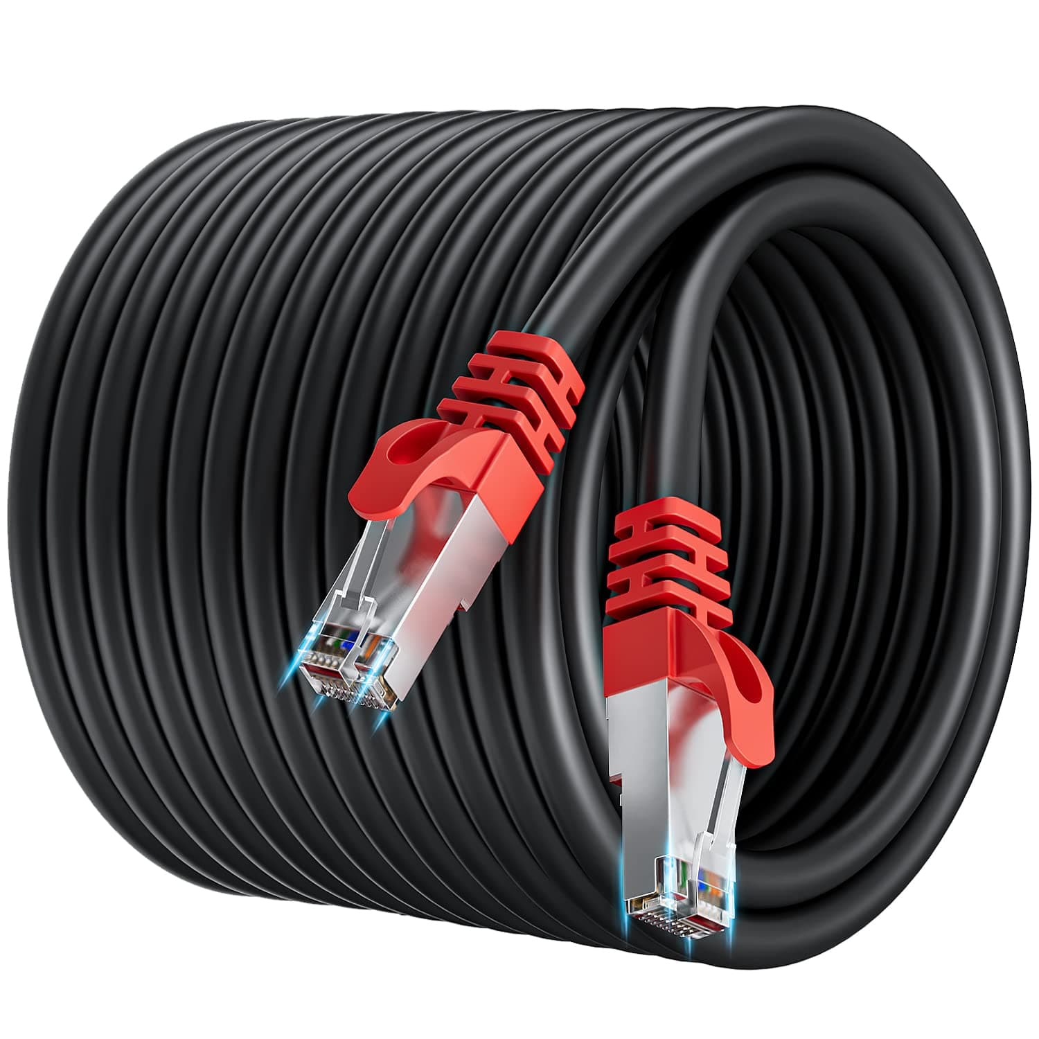 Cat 7 Ethernet Cable Outdoor 98FT/30M, RJ45 Cable CAT 7 Shielded SFTP 10 Gigabit Anti-Jamming Ethernet Cable Bulk Weatherproof Buried-able, 23AWG 600Mhz Internet Network Cord for Modem,Router,LAN