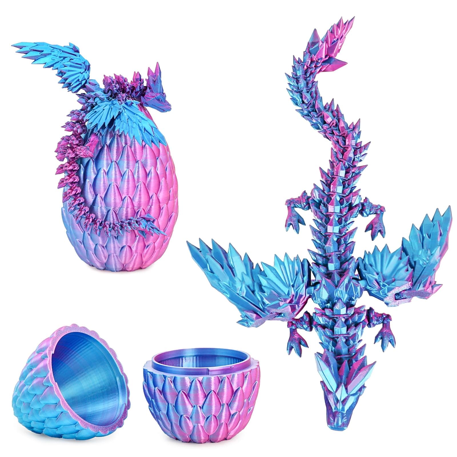 3D Printed Flying Dragon Egg with Articulated Dragon Inside–Toys&Gifts for Kids,Home Decor,Creative Ornaments,Birthday,Easter (Mysterious Purple)