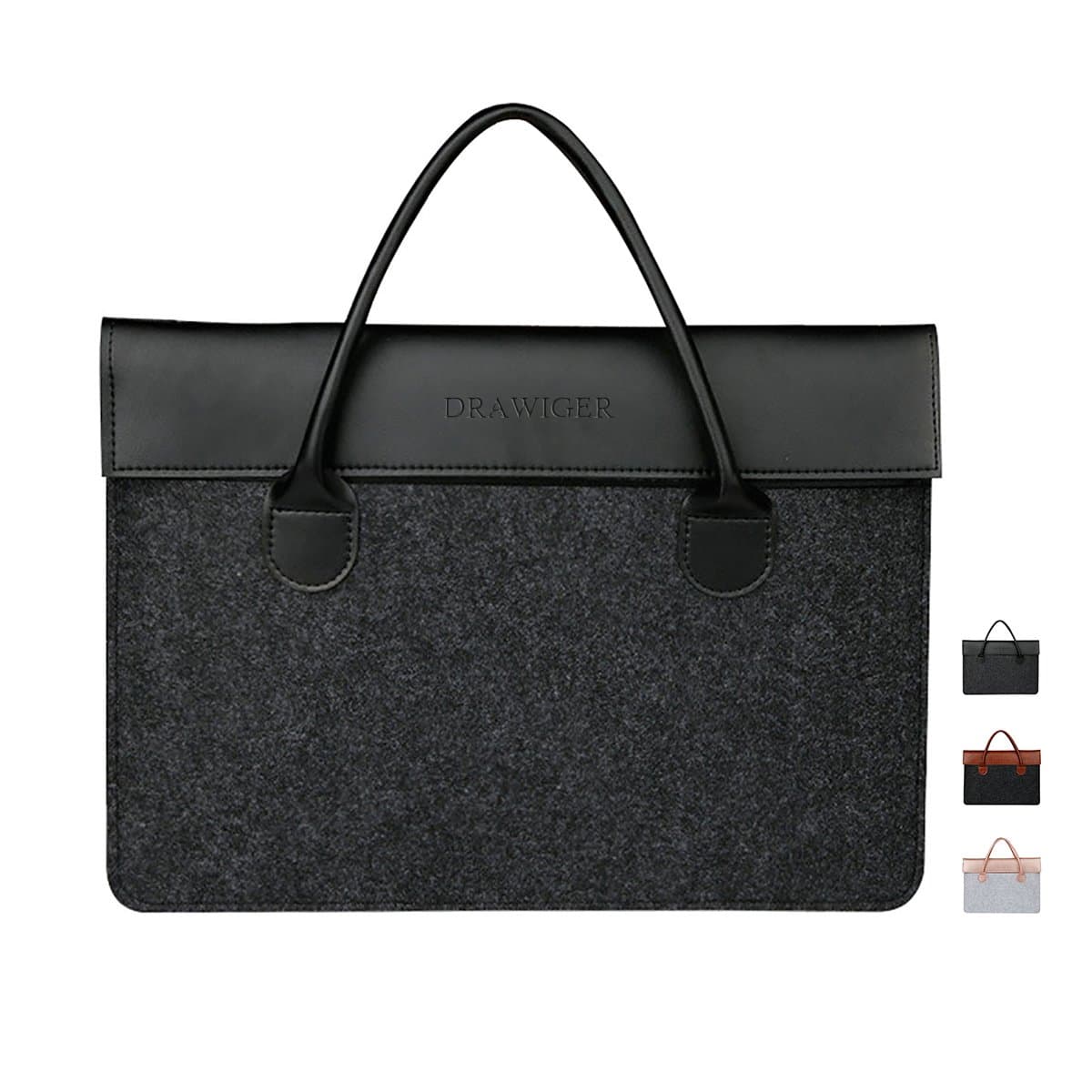 Wool and Leather Laptop Bag Sleeve Briefcase Handbag Case for Men Notebook Computer Ultrabook for 15 Inch Macbook Pro 2015 (15.6 Inch, Black)