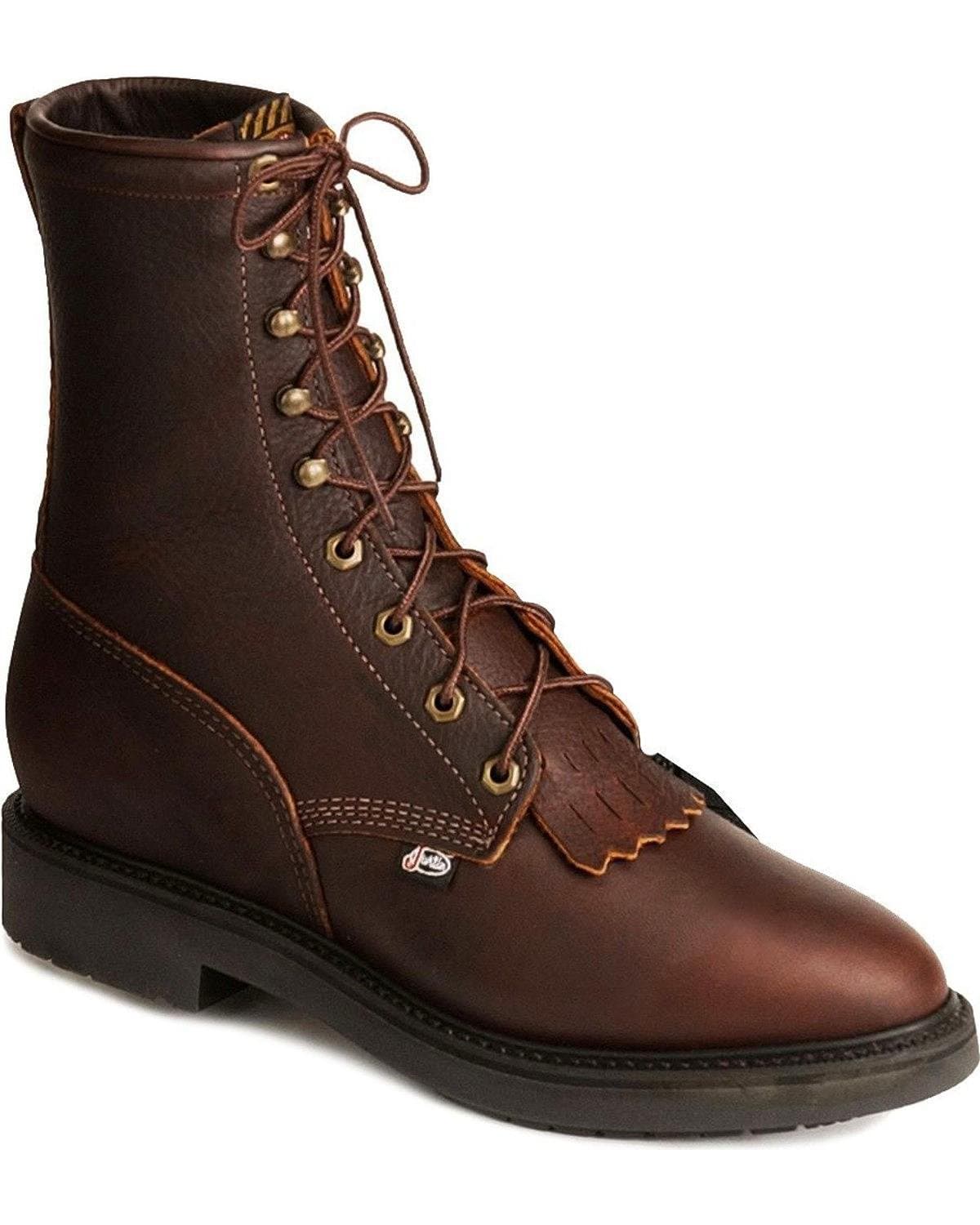 Justin Original Men's 8" Lace-Up Work Boot Steel Toe Tobacco 9.5 D(M) US