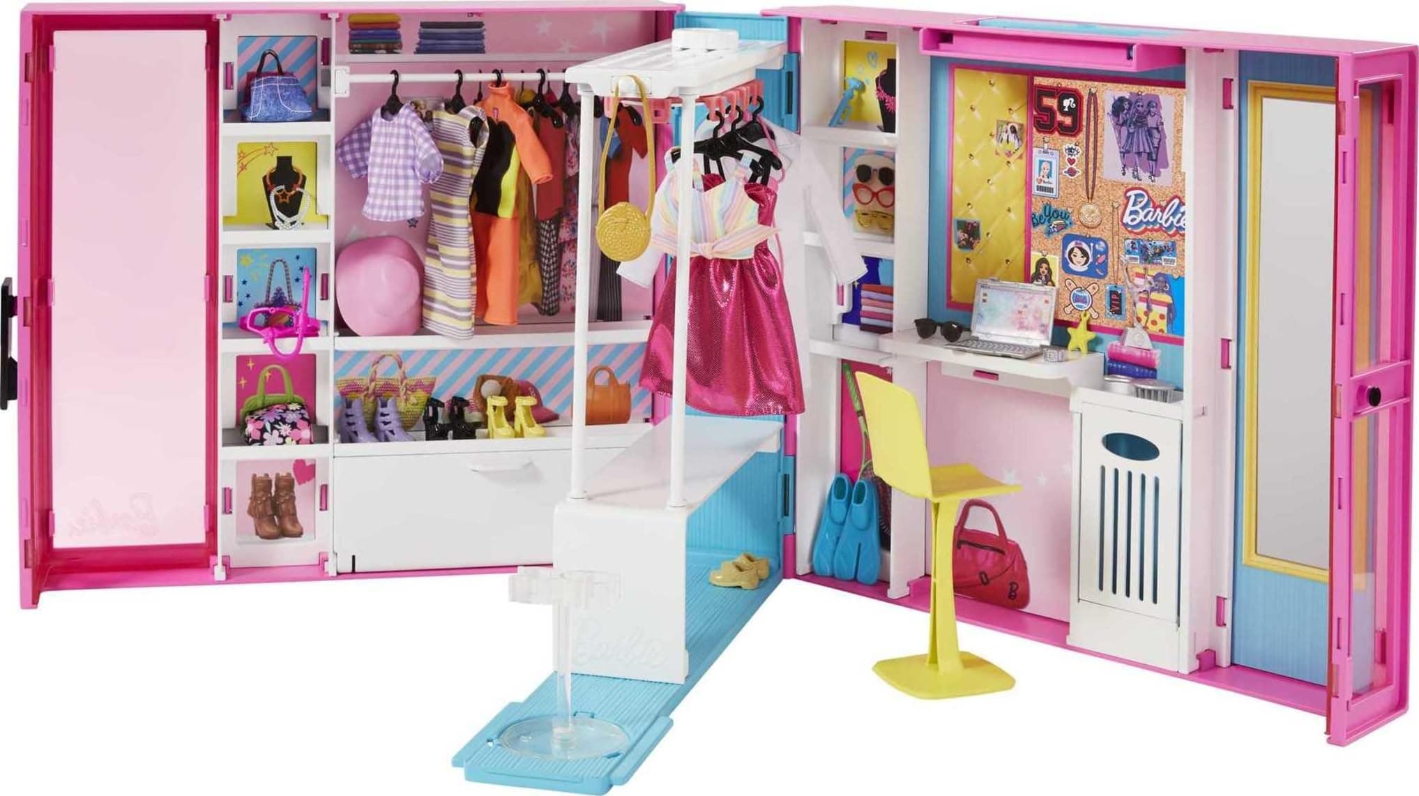 Barbie Dream Closet Playset with 30+ Clothes & Accessories for Barbie Fashion Dolls Including 5 Outfits, Plus Mirror, Desk & Rotating Rack