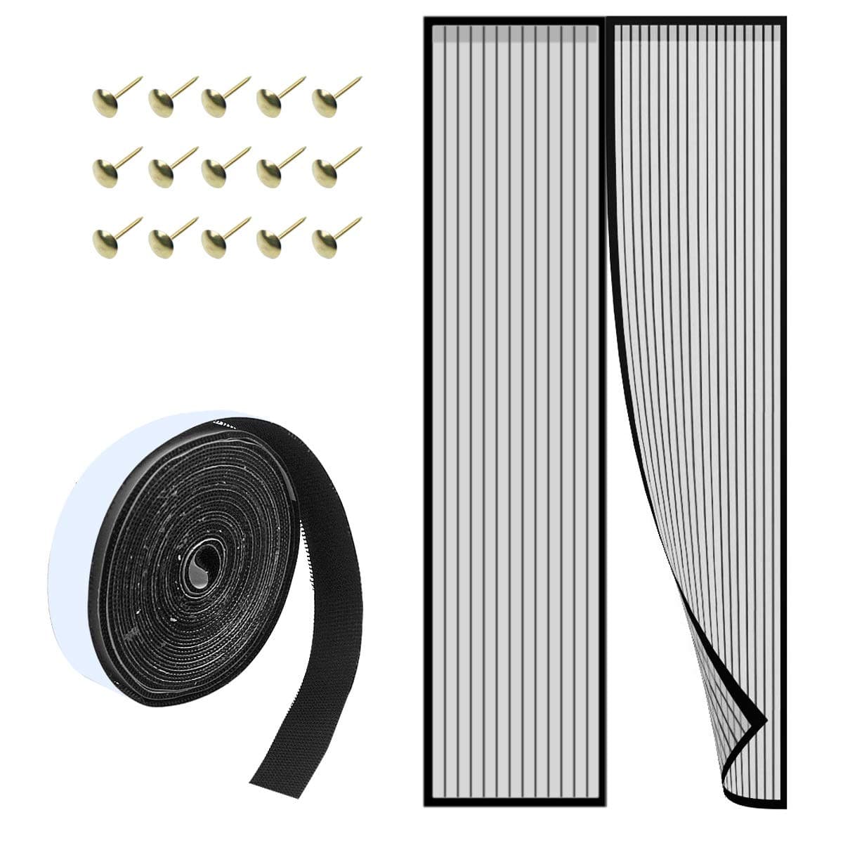 Magnetic Fly Insect Screen Door Heavy Duty Mosquito Mesh Net Curtain with Full Frame Tape with Magnets for Keeping Out Flies Insect Door Curtain 36x83 Inches/ 90 * 210 cm Black