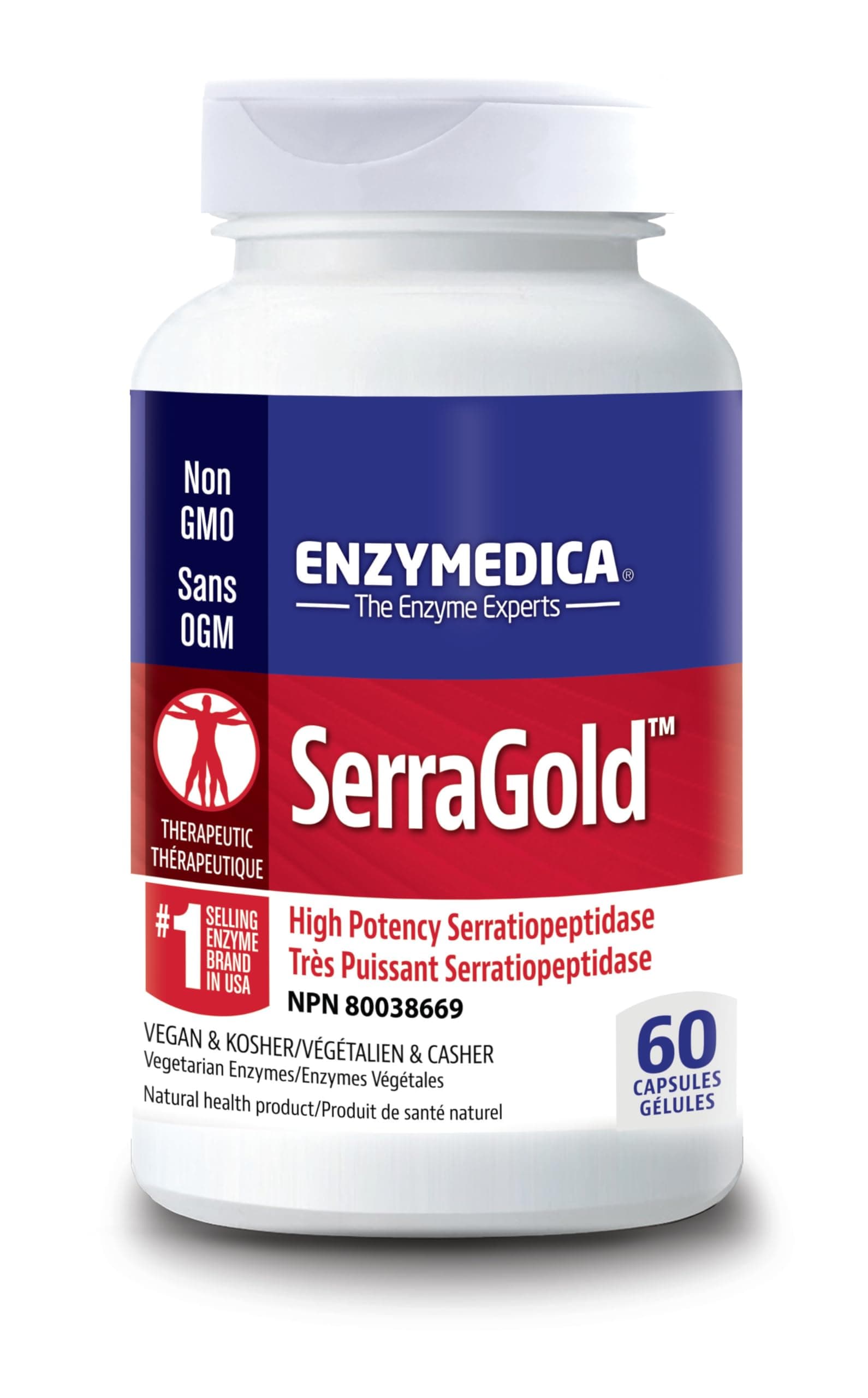 Enzymedica, SerraGold, High-Potency Serrapeptase Enzyme Supplement, Supports Respiratory, Heart & Immune Function, 60 Count