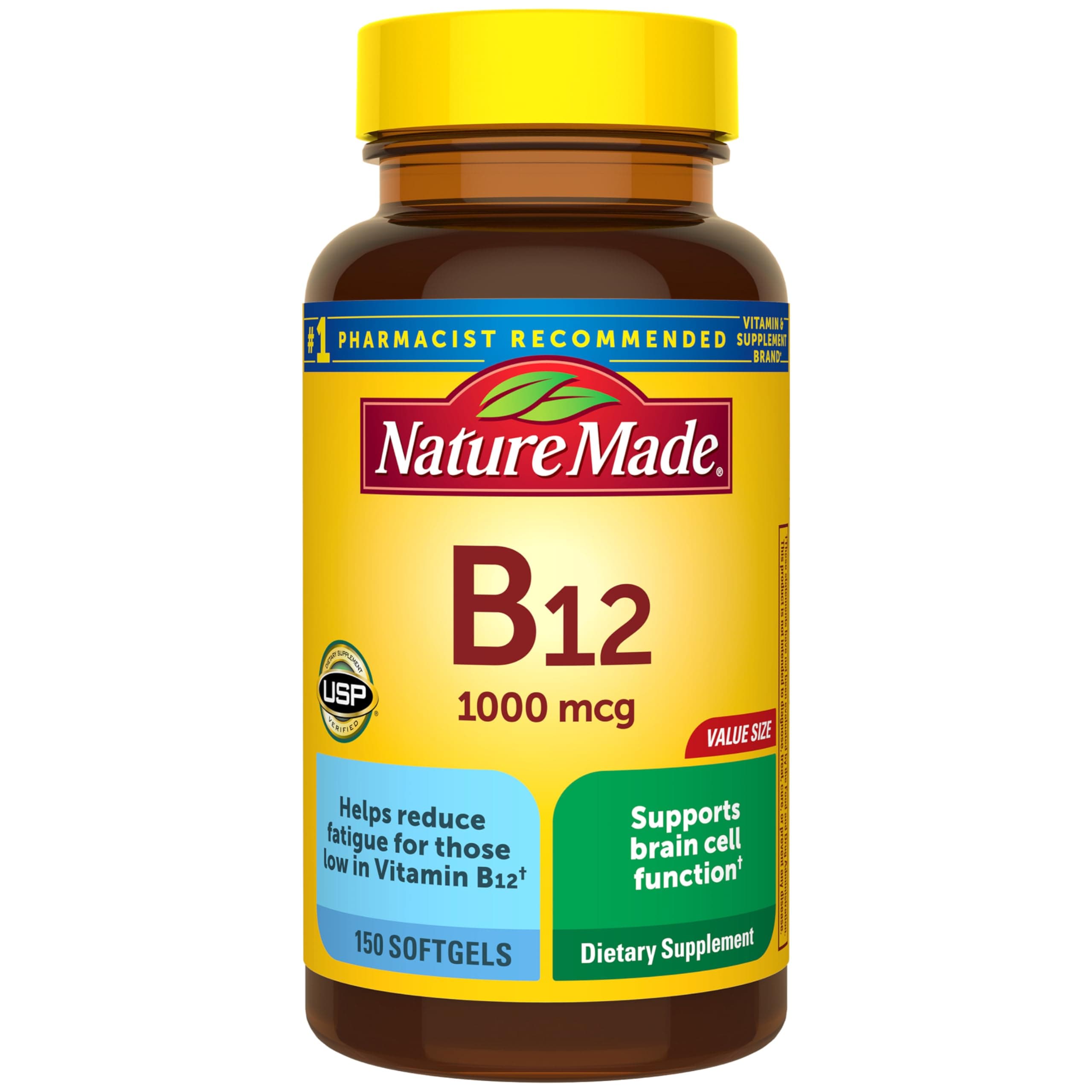 Nature Made Vitamin B12 1000 mcg, Dietary Supplement for Energy Metabolism Support, 150 Softgels, 150 Day Supply