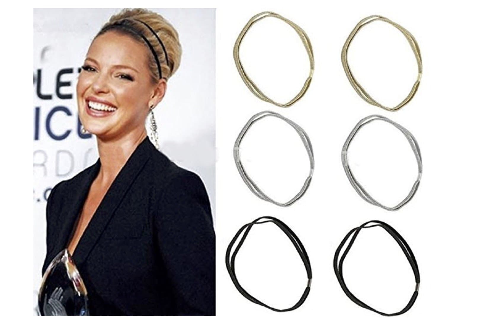 Shimmer Anna Shine Glitter Elastic Double Hooped Headband (Gold, Silver, Black)