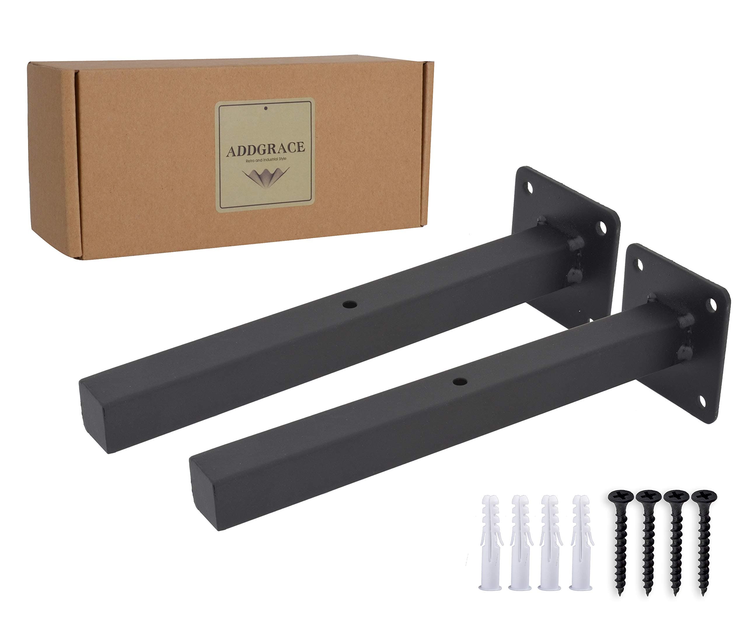 Industrial Black Floating Shelf Brackets Retro Wall Mounted Shelf Supports Includes Screws & Wall Anchors (Square) 8 Inch by AddGrace