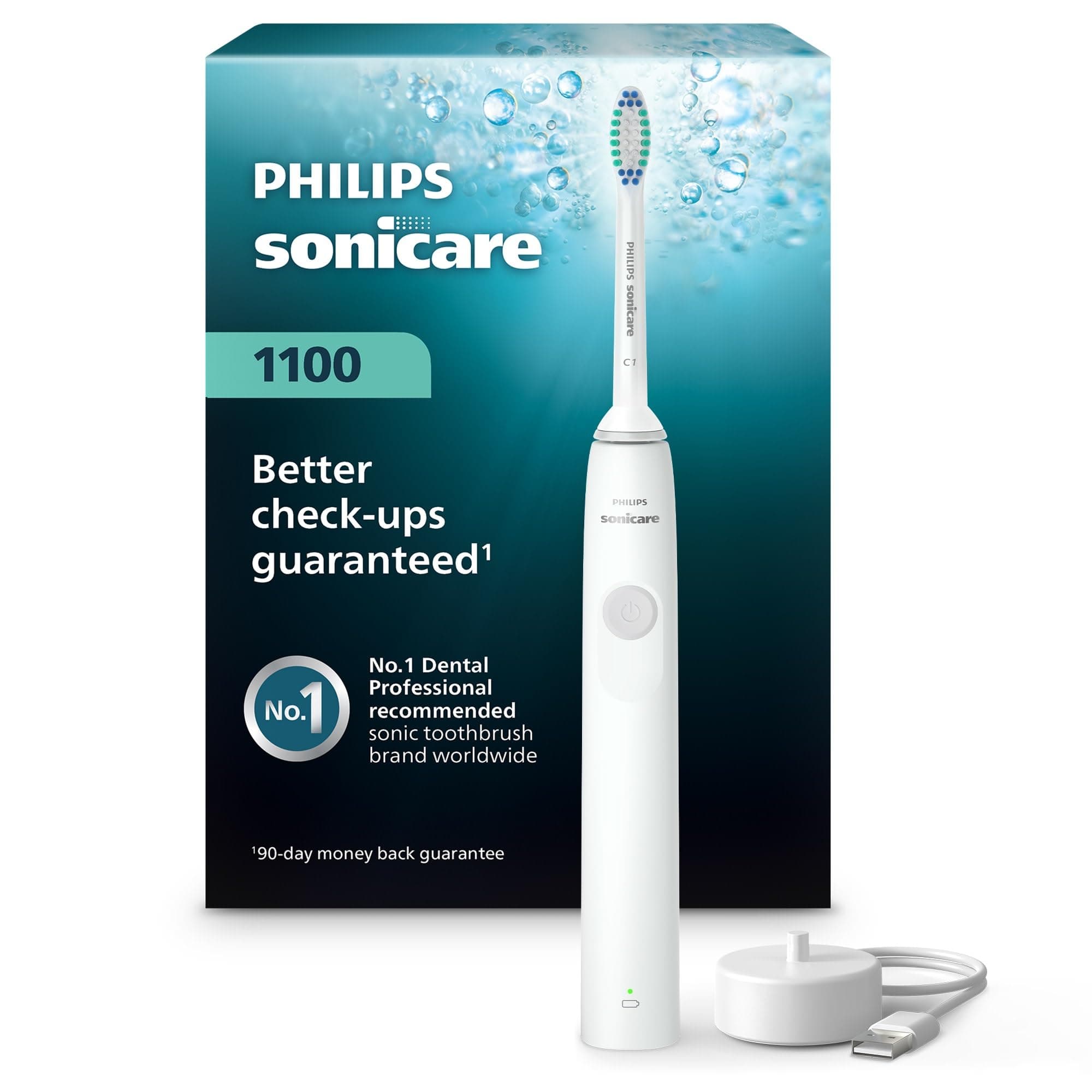 Sonicare Philips 1100 Electric Rechargeable Power Toothbrush, White Grey HX3641/02