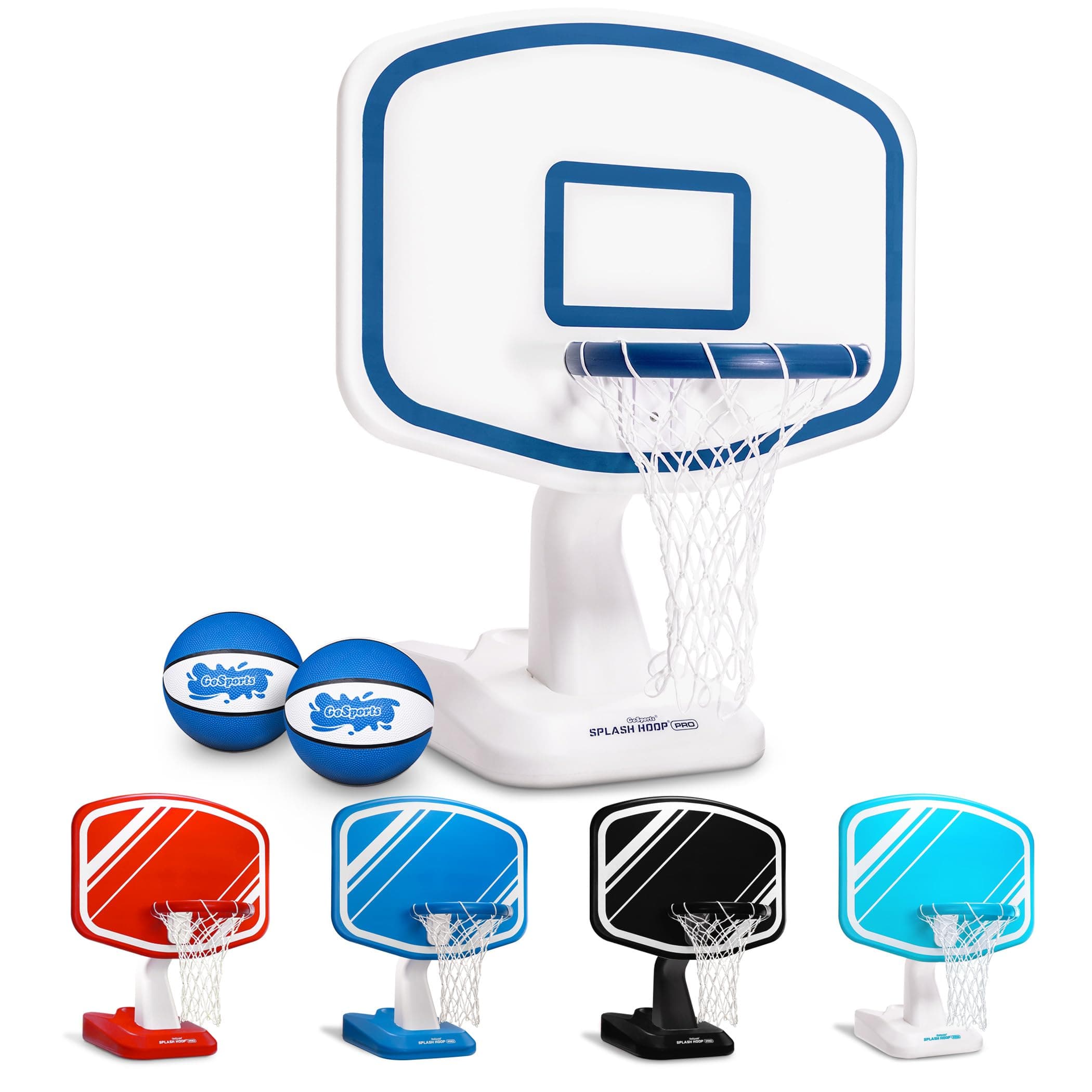 GoSports Splash Hoop Swimming Pool Basketball Game, Includes Poolside Water Basketball Hoop, 2 Balls and Pump – Choose Your Style
