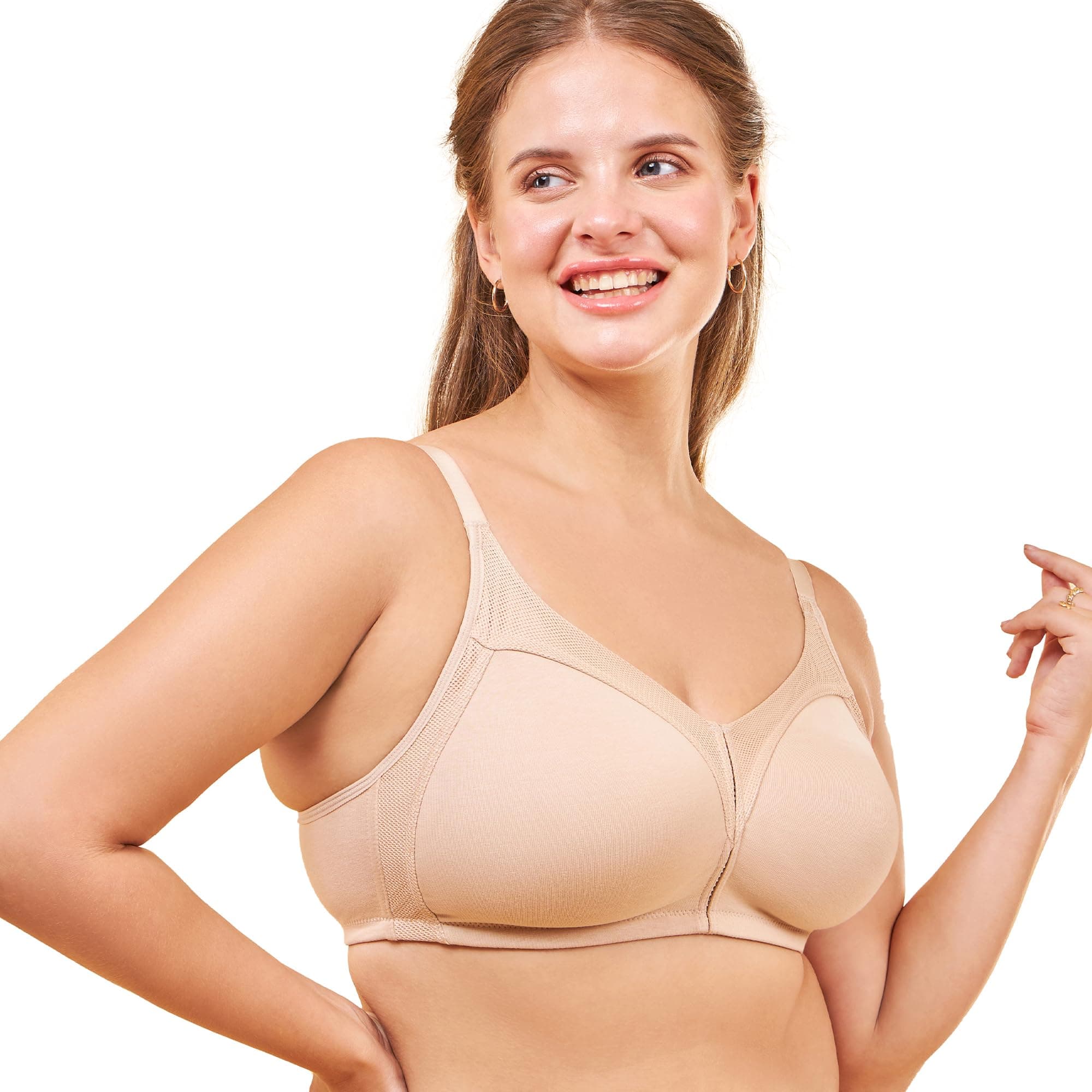 AB75 M Frame No Bounce Full Support Cotton Bra for Women - Non-Padded Non-Wired & Full Coverage with Cooling Technology | Available in Solid Colours