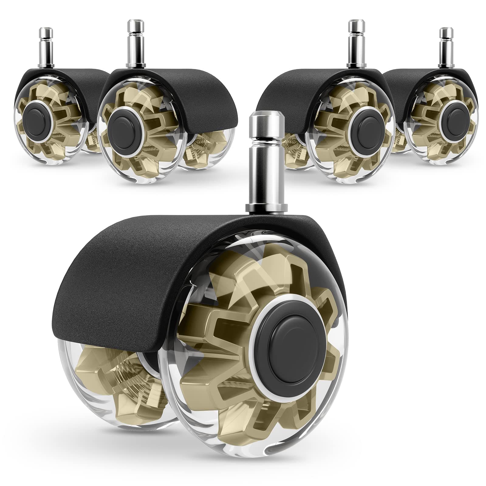 Omyoffice Office Chair Wheels, 2 Inch Heavy Duty, 11 * 22mm, Polyurethane, Silent Operation, Floor Protection, Easy Installation (5 Pack)