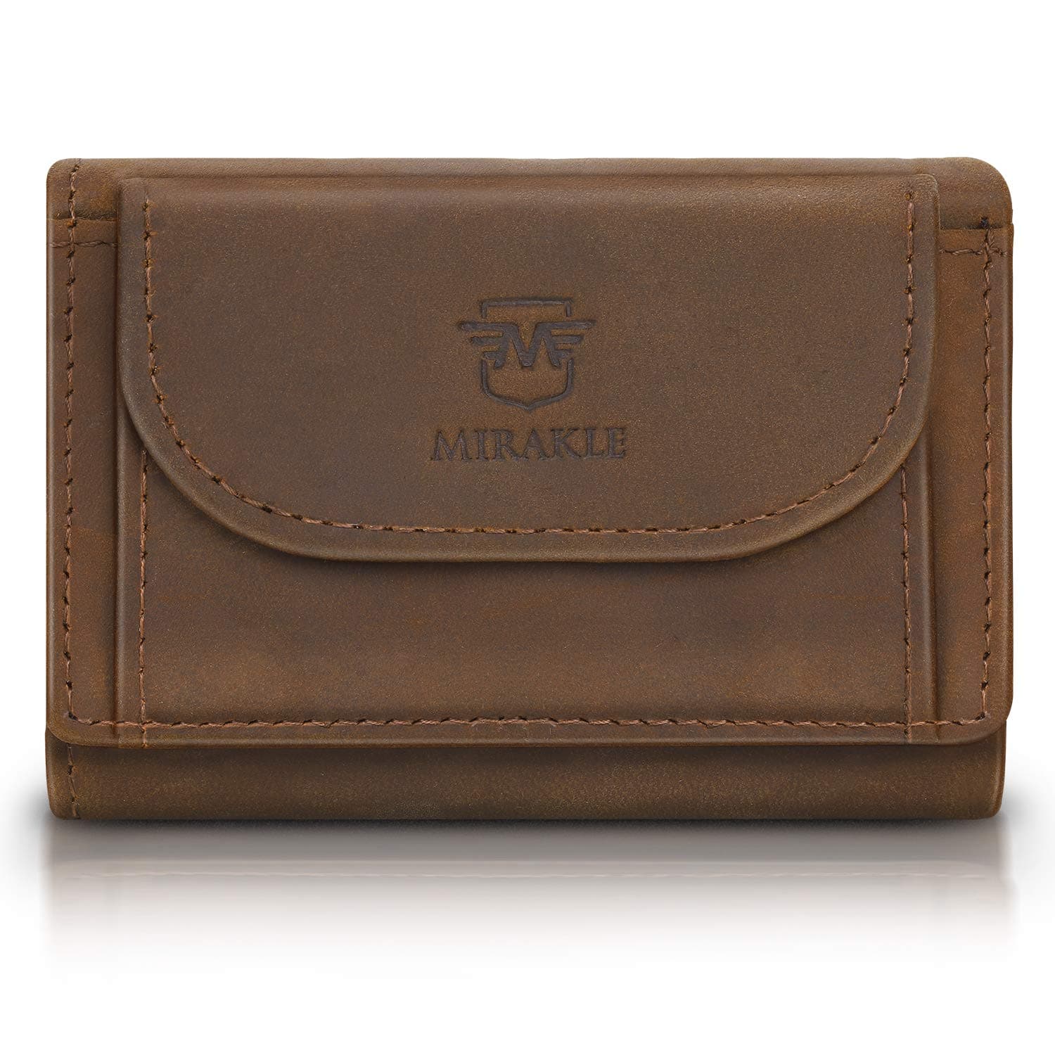 Mirakle Mini Slim Wallet for Men & Women, Retro Genuine Leather Wallet with Coin Pocket Purse & Credit Card Holder up to 8-10 Cards, RFID Blocking Minimalist Trifold Crazy Horse Leather Wallets Gift