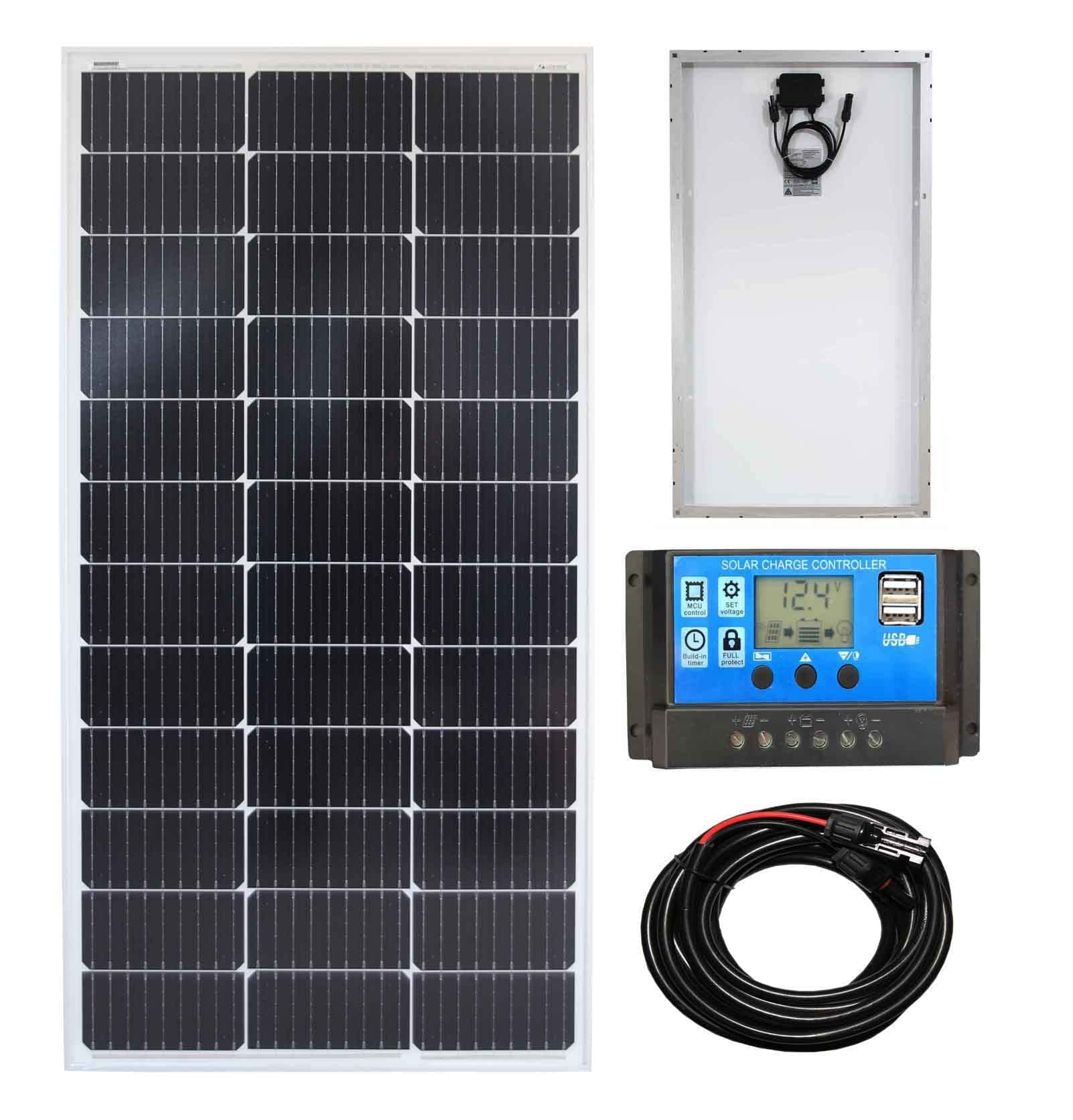 LOWENERGIE 100W Mono Solar Panel Battery Charging Kit with Charger Controller for Caravans, Motorhomes, Boats & Any Flat Surface. K1