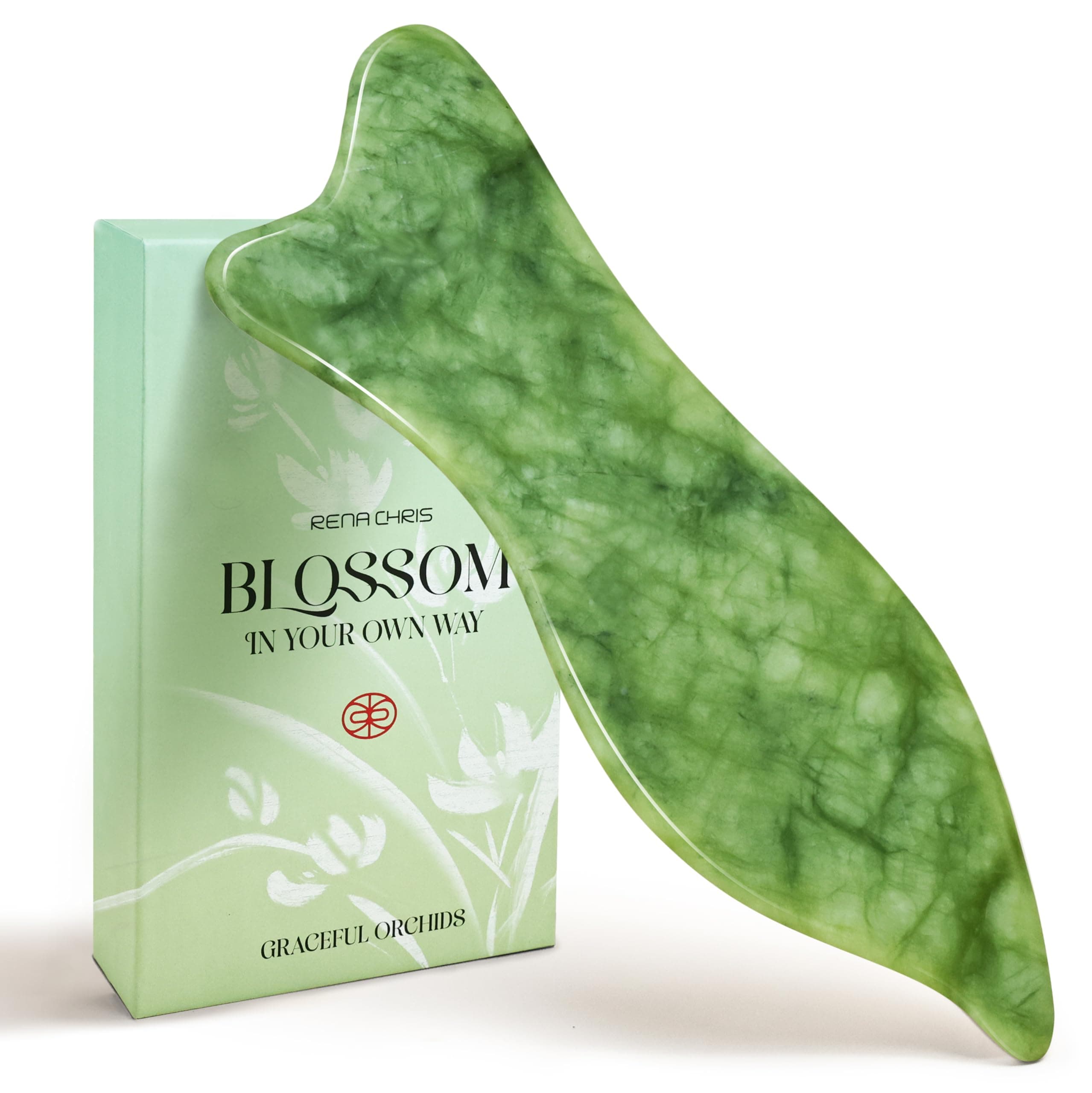 Rena Chris Gua Sha Facial Tools - Acupressure & Gua Sha, Jade Gua Sha Stone for Face Massage, Jawline Sculpting and Puffiness Reducing, Skin Care Tool with User Manual