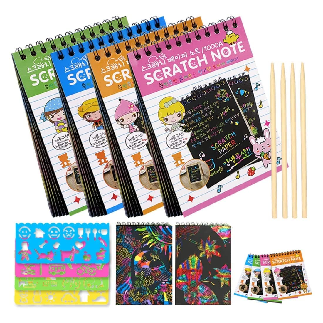 Arvanaindia Kids Birthday Party Return Gifts Favors Scratch Book for Drawing Art Activity and Magic Doodle Notepad of 10 Pages with One Stick (Pack of 24)