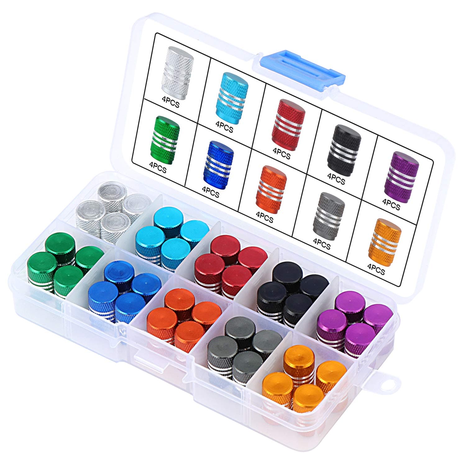 Fippy 40PCS Tyre Valve Dust Caps Round Car Tyre Caps Aluminium Dust Caps for Car Trucks, Motorcycle and Bikes Universal Car Dust Caps.