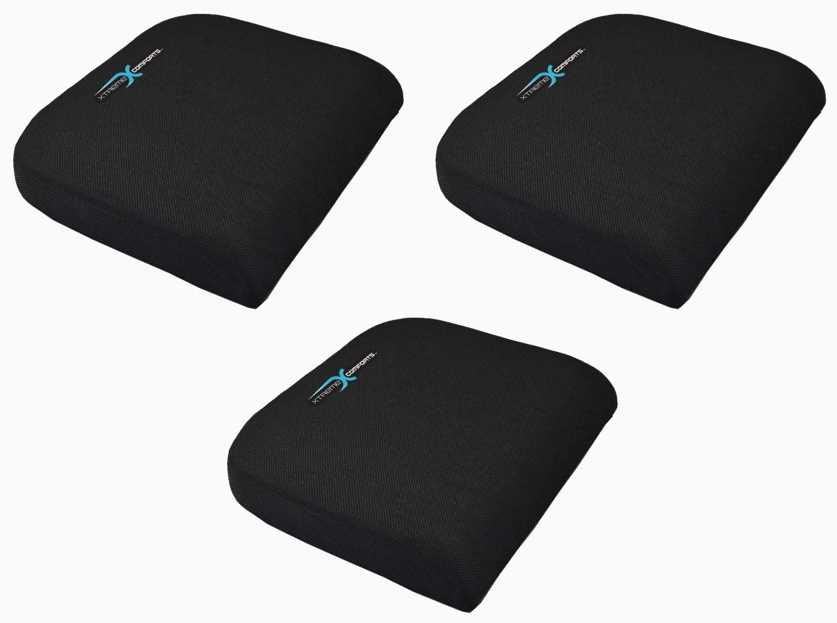 Xtreme Comforts Seat Cushion, Office Chair Cushions - Pack of 3 Padded Foam Cushion w/Handle for Desk, Wheelchair & Car Use - Back Support Pillow for Chair