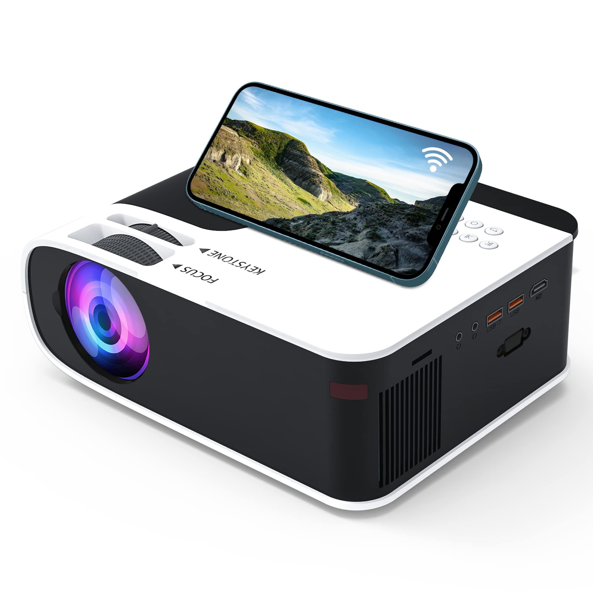 Lumavision Pro Mini Projector, Native 1080P Portable Video Projector, 250 Inch Screen Projector Screen, Home Theatre Compatible with HDMI, USB, AV, LED Portable Projector for Home/Outdoors