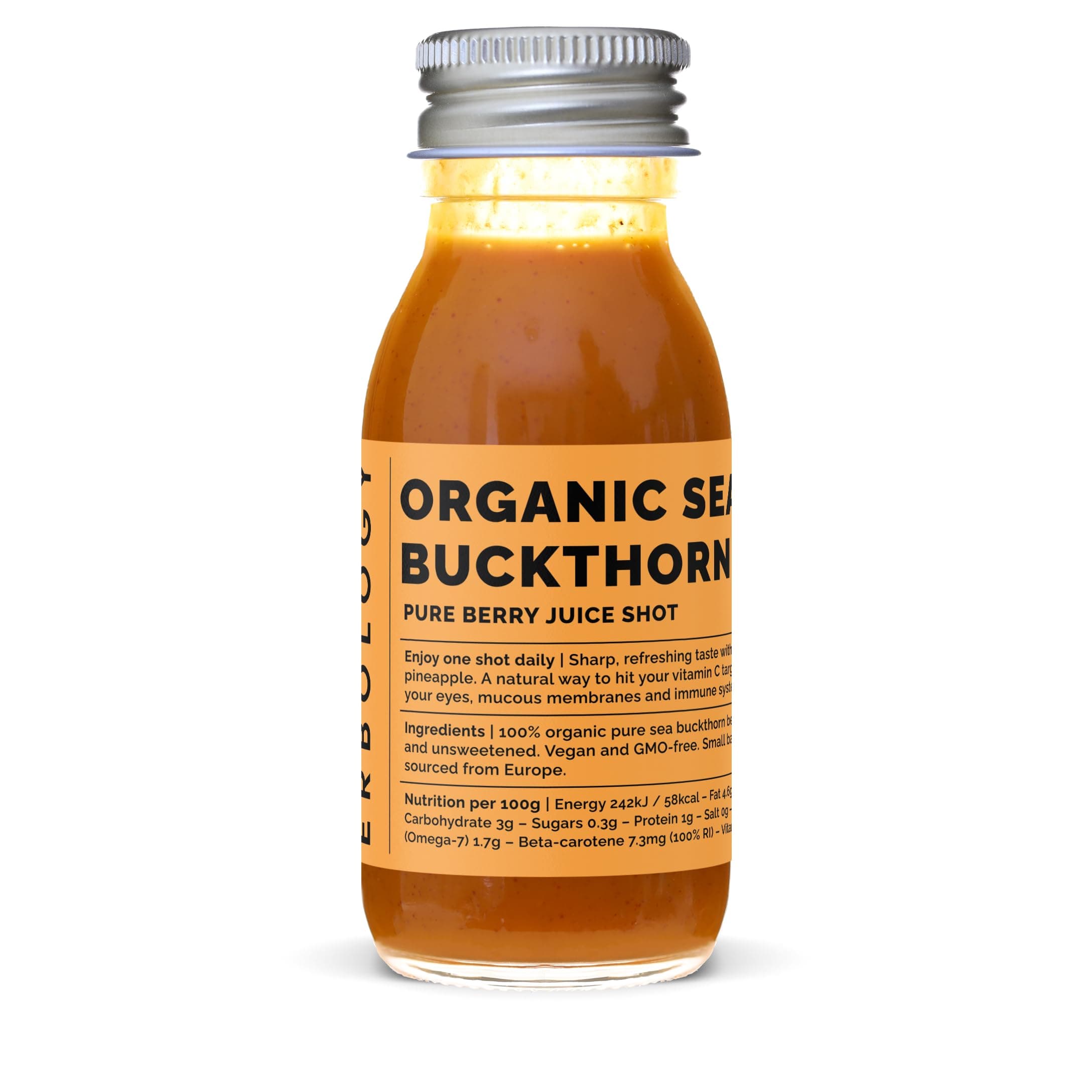 Organic Sea Buckthorn Juice 12 Daily Shots (60ml) - Supports Immunity and Boosts Energy - High in Vitamin C, Beta-carotene and Omega-7 - Straight from Farm in Europe - Undiluted