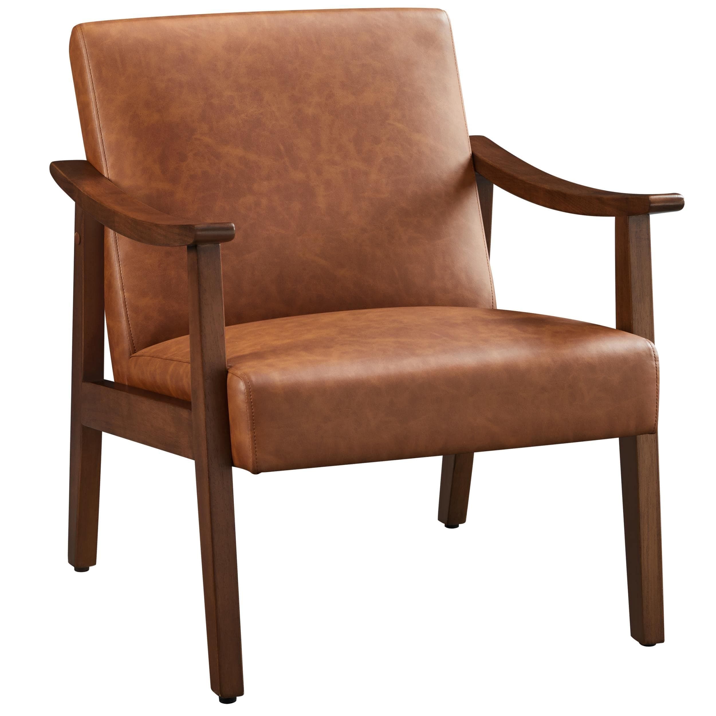 Yaheetech Accent Chair Accent Chair, Faux Leather, Brown, 28" D x 24.5" W x 29" H